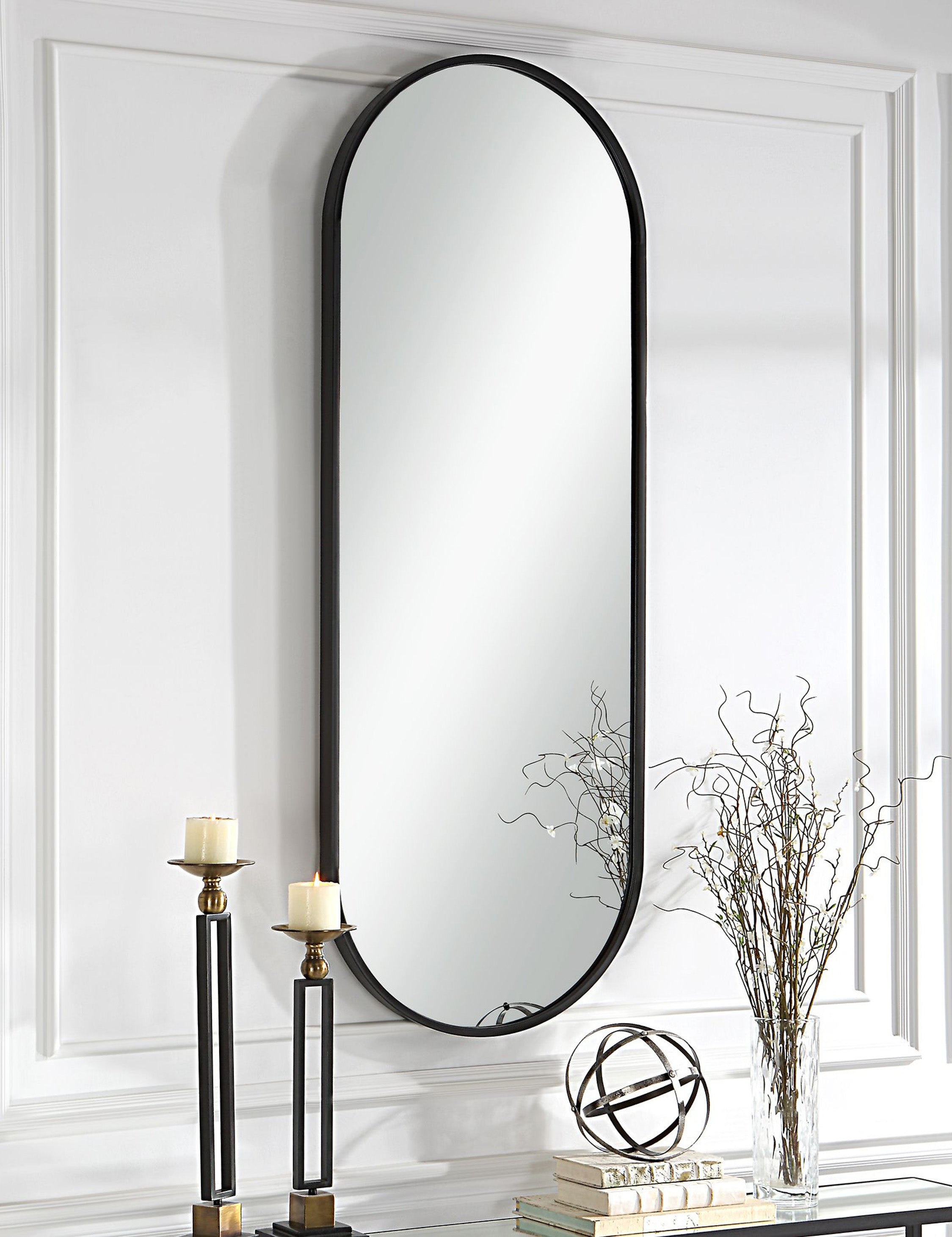 Piero Oval Full Length Mirror : Black