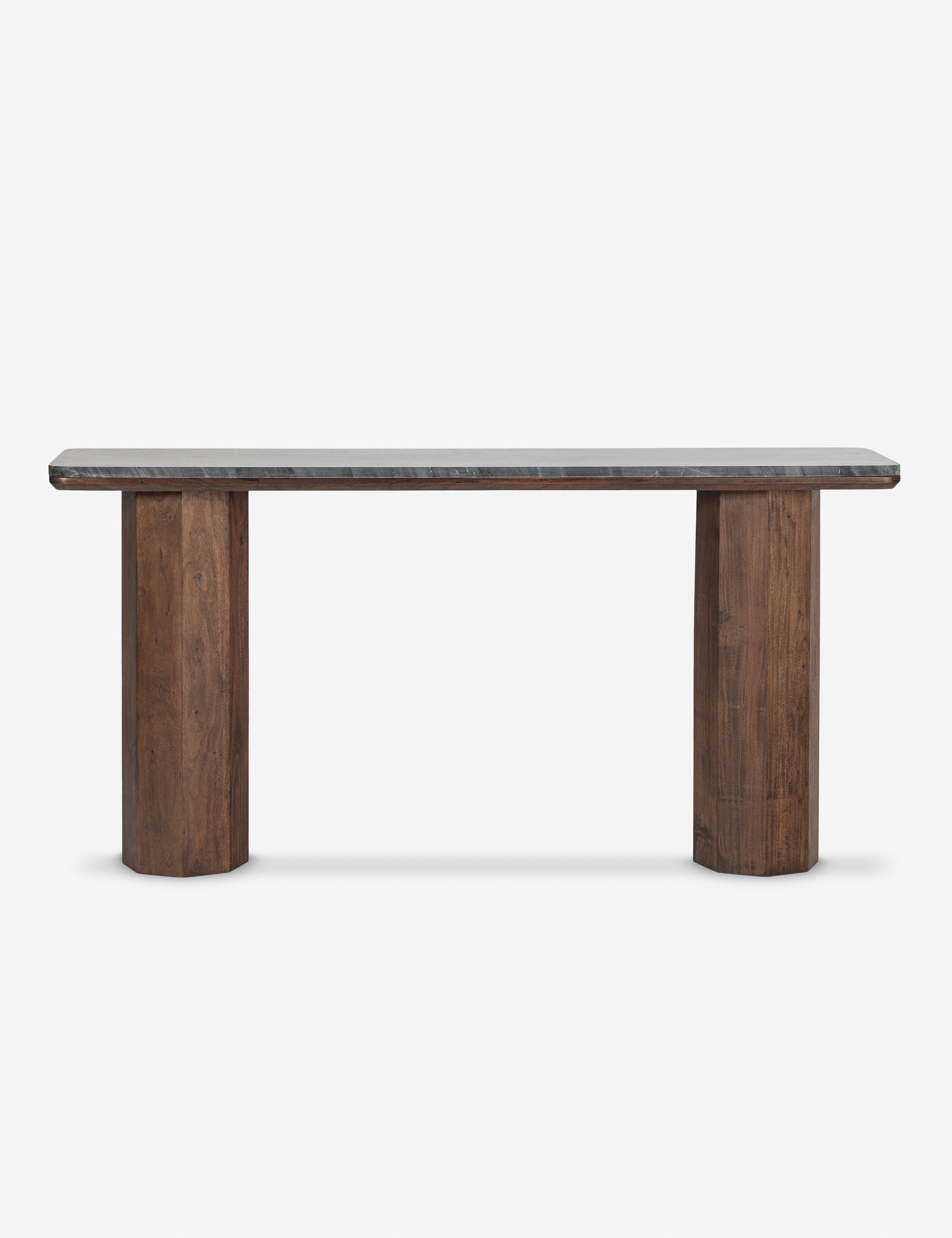 Phan pillar-leg, marble-top console table.