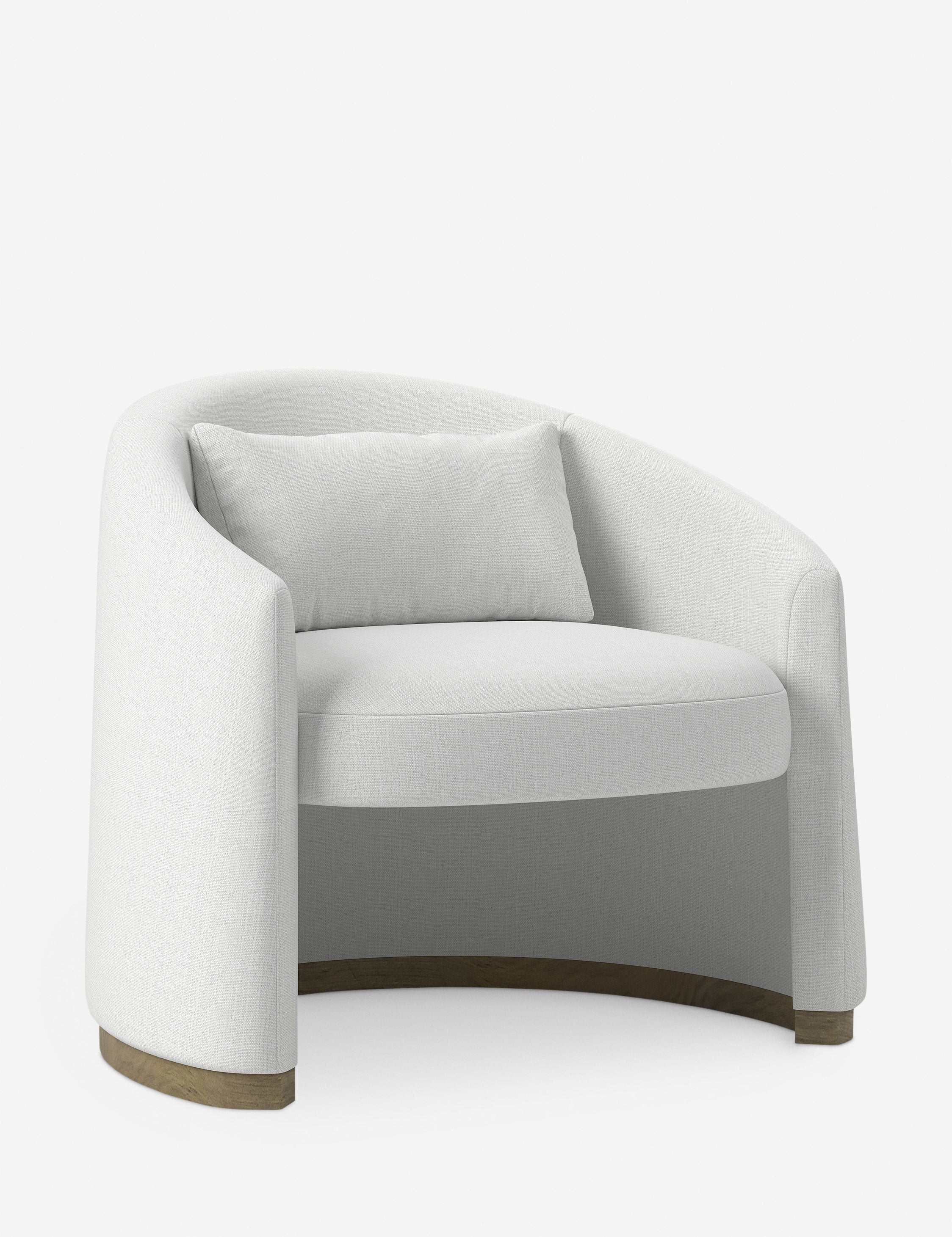 Angled view of the Macallister shelf seat accent chair