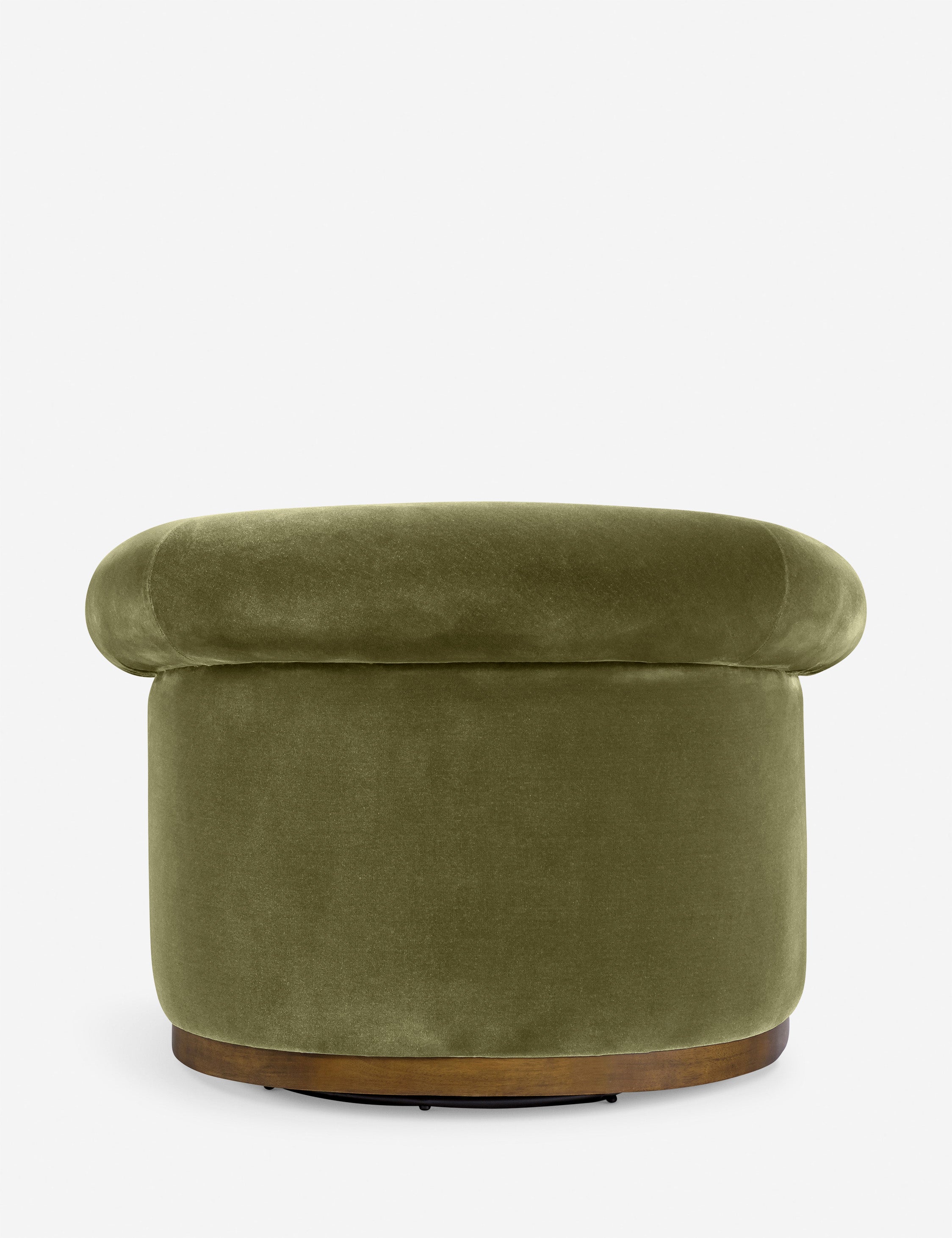 Back of the Rochester velvet barrel back swivel chair