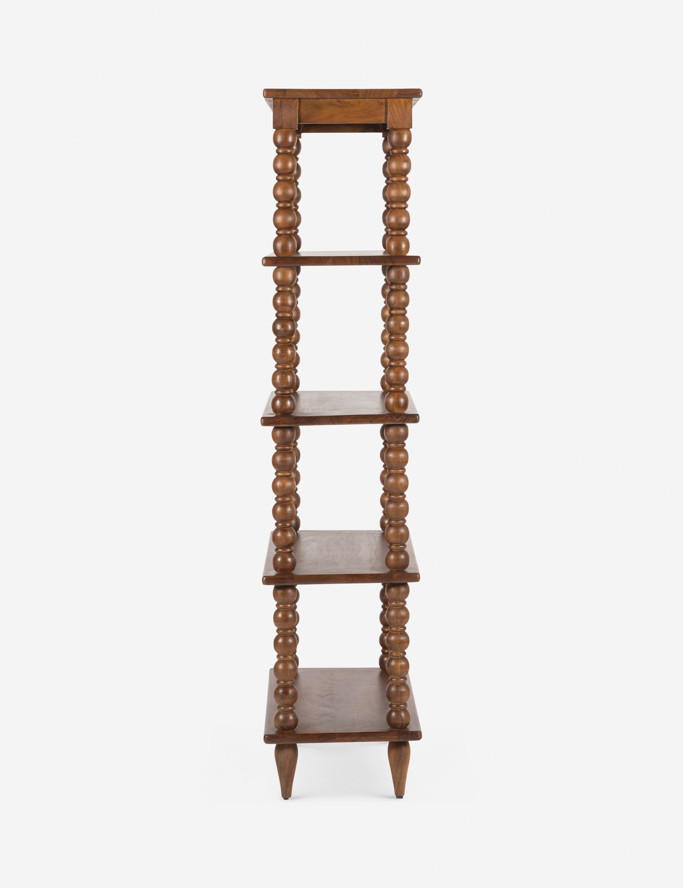 Side profile of the Foxton beaded turned wood tall bookcase