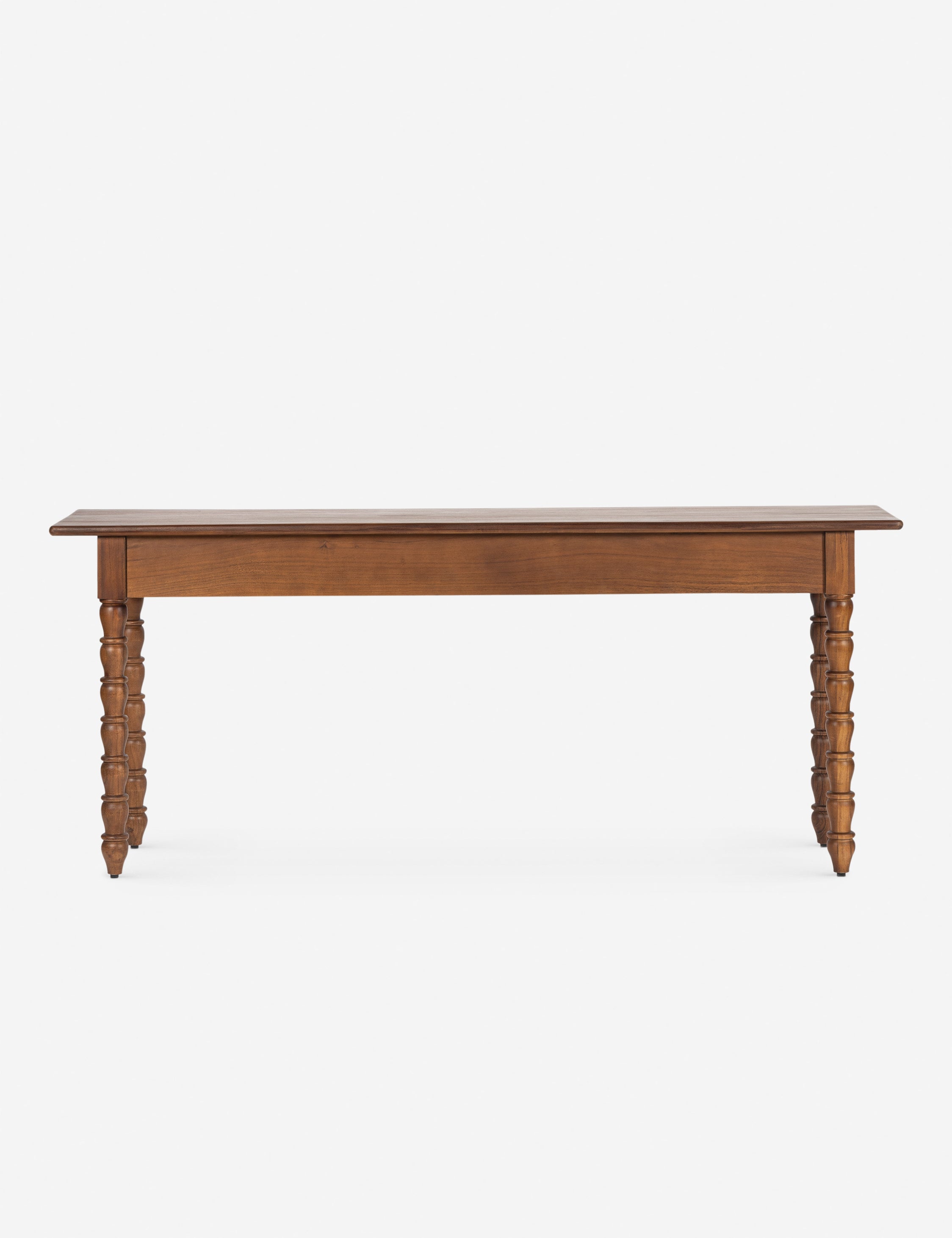 Back of the Foxton beaded turned wood two drawer console table