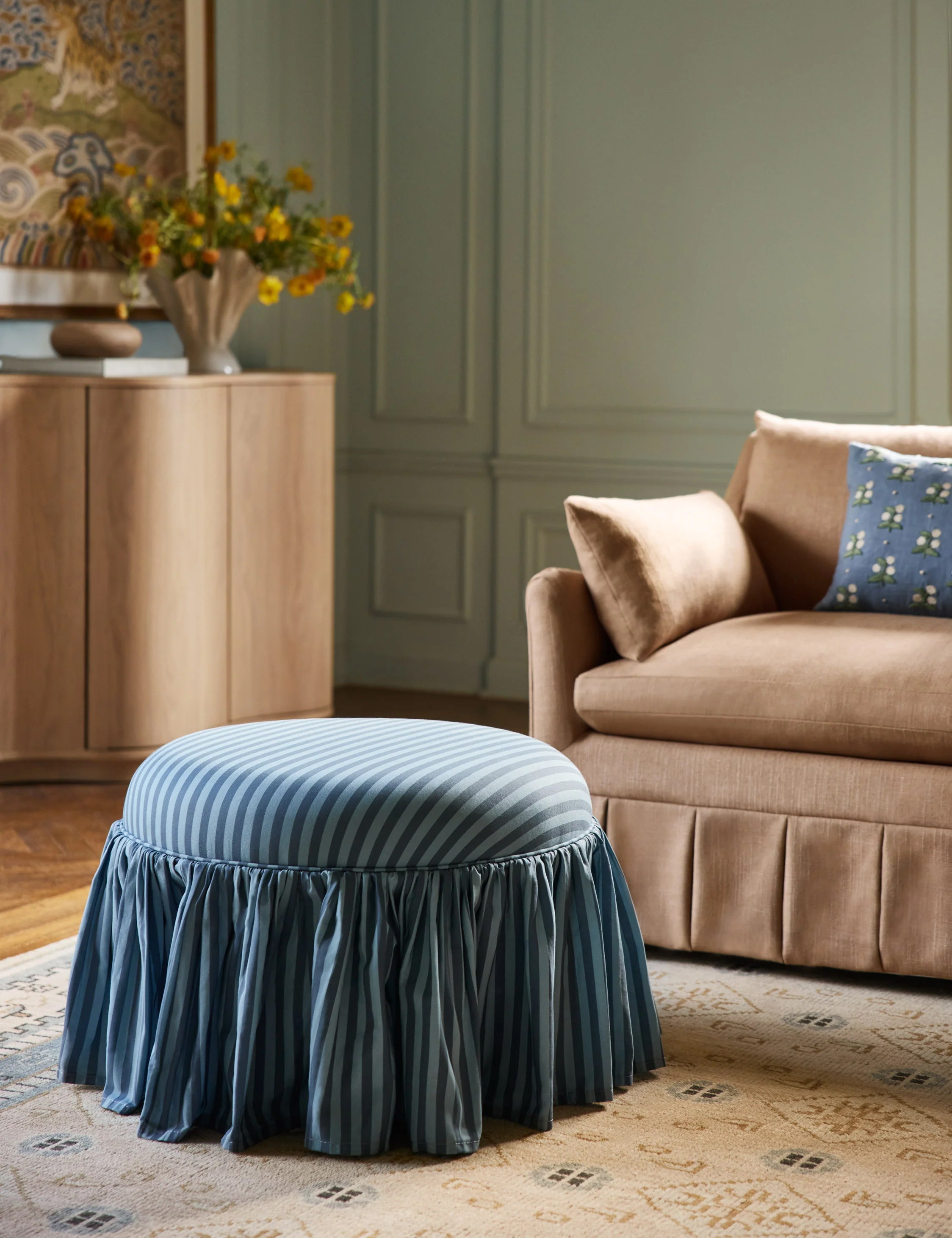Leary Ottoman : Natural Linen Weave
