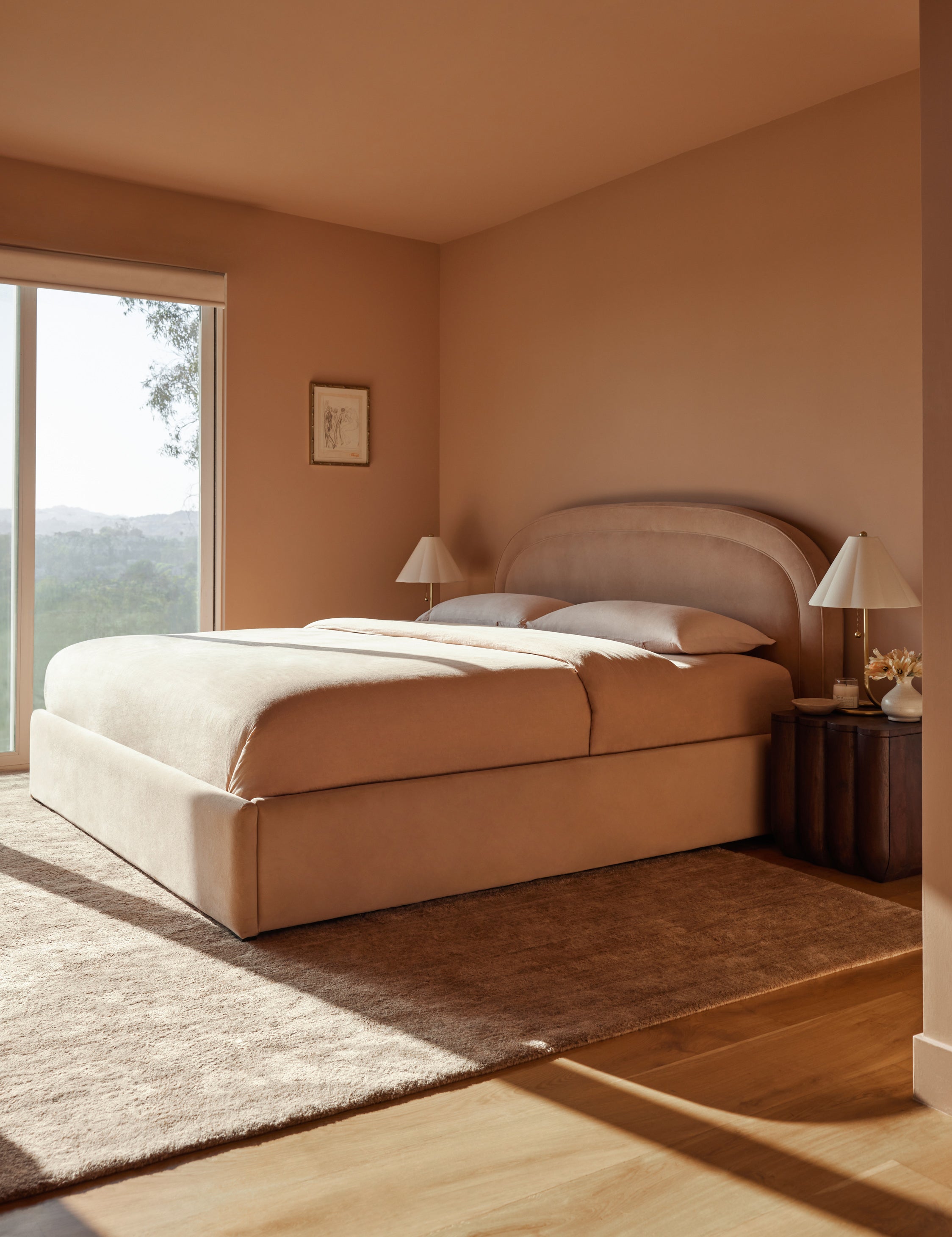 Newbery Platform Bed : Sky Blue Classic Velvet / Queen