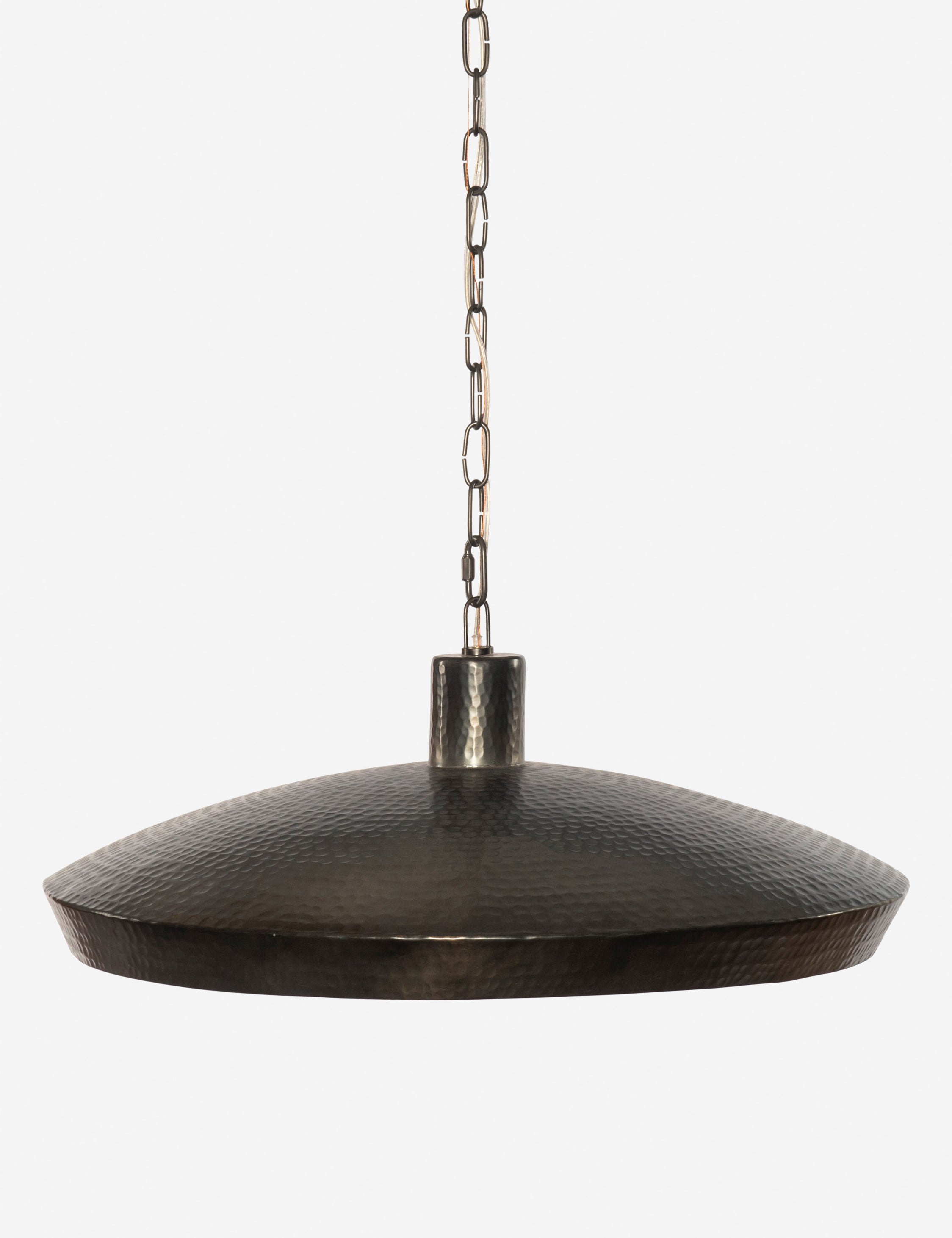 Kamlyn shallow hammered metal dome pendant light in bronze.