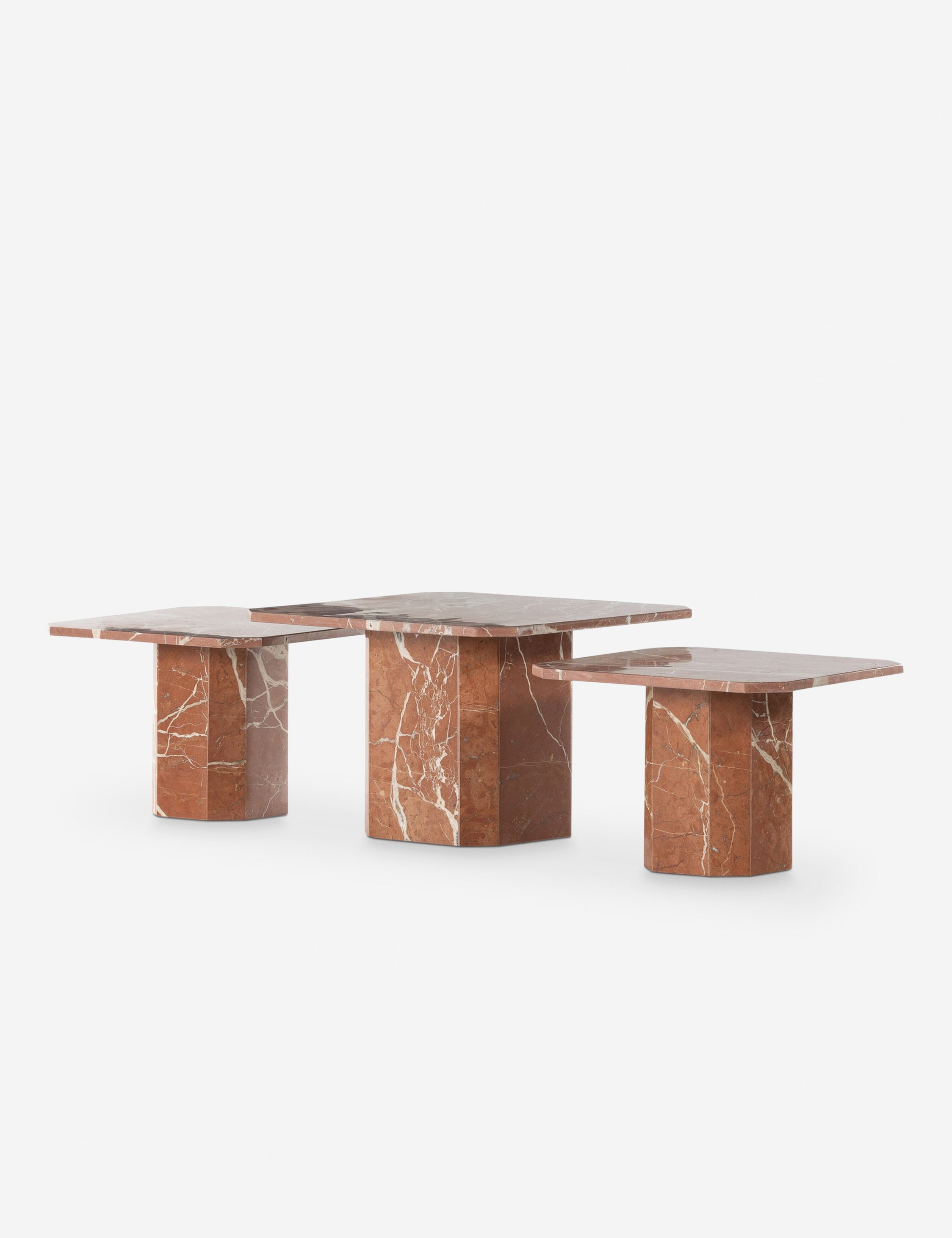 Linari geometric red marble nesting coffee table.