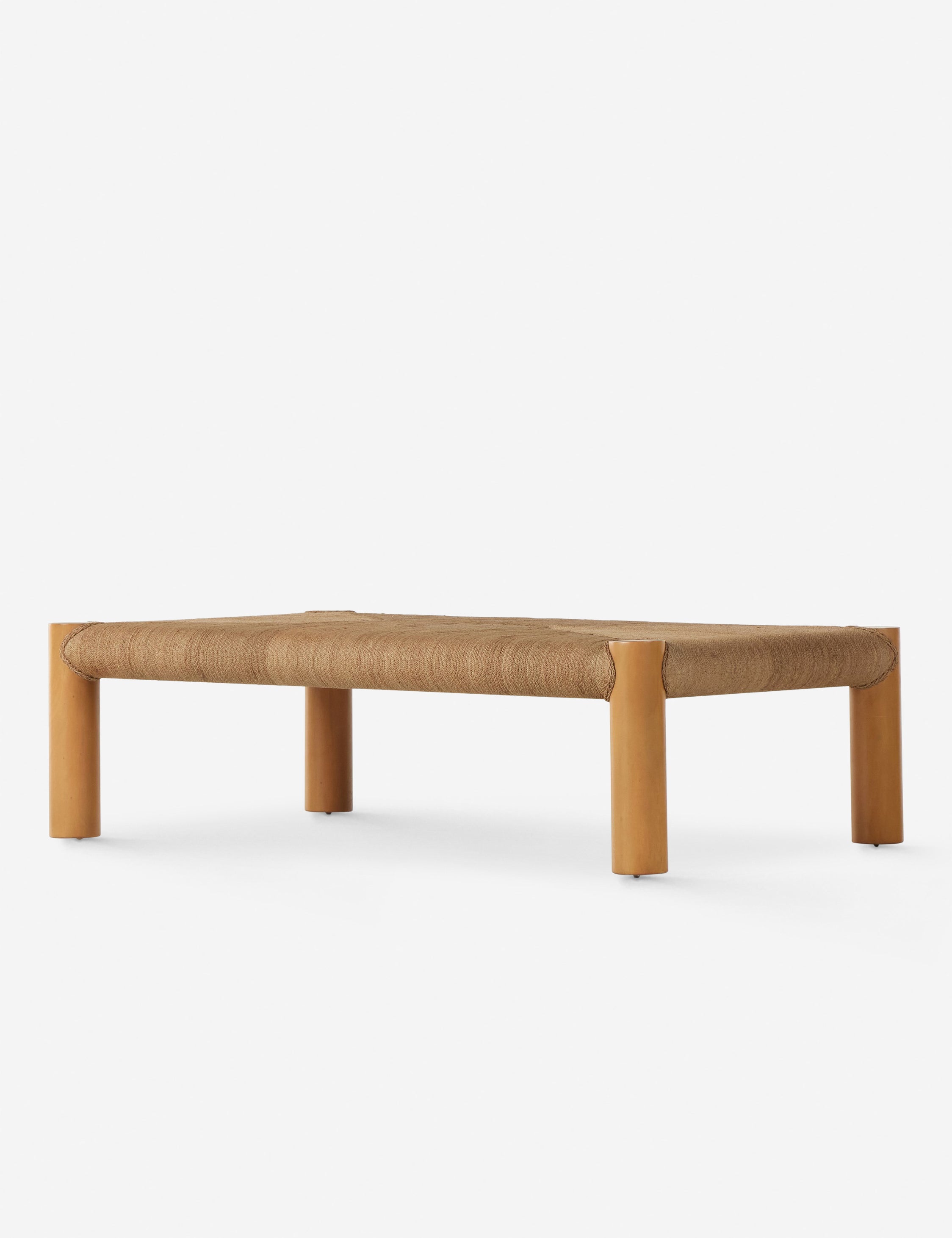 Lerner mahogany wood woven top coffee table.