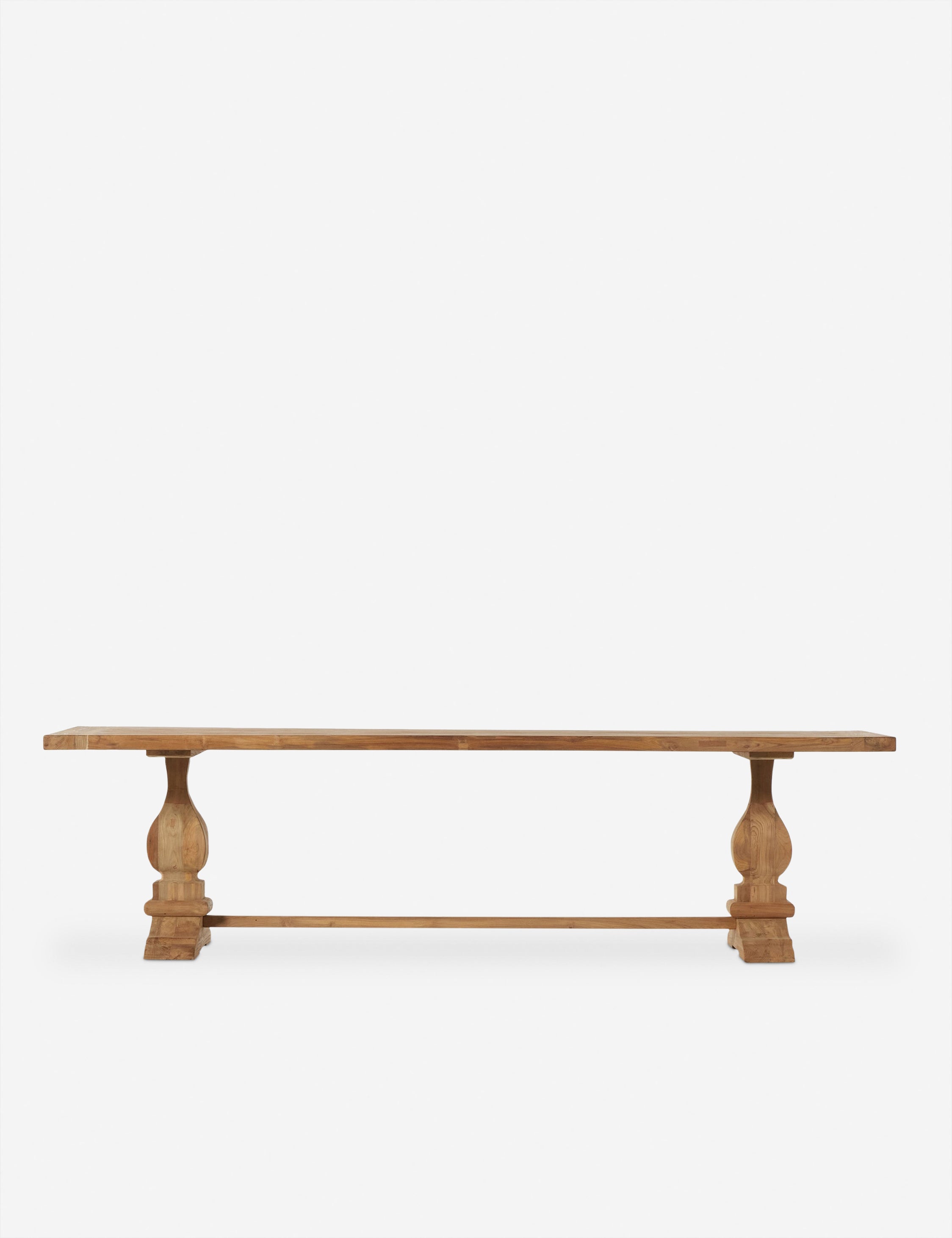 Head on view of the Oveido reclaimed teak outdoor dining table.