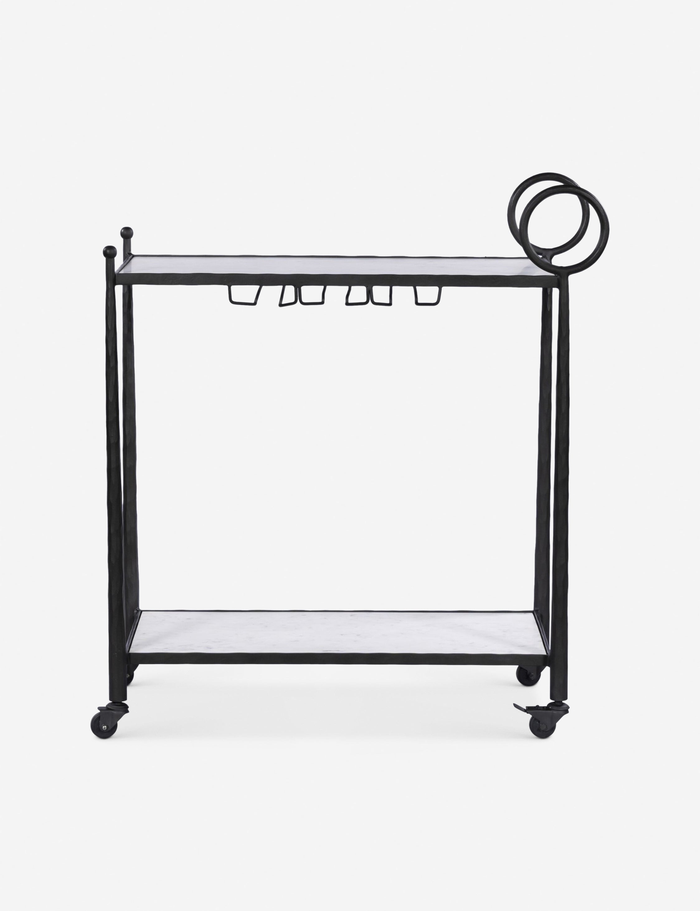 Verdi metal and marble rolling outdoor bar cart.