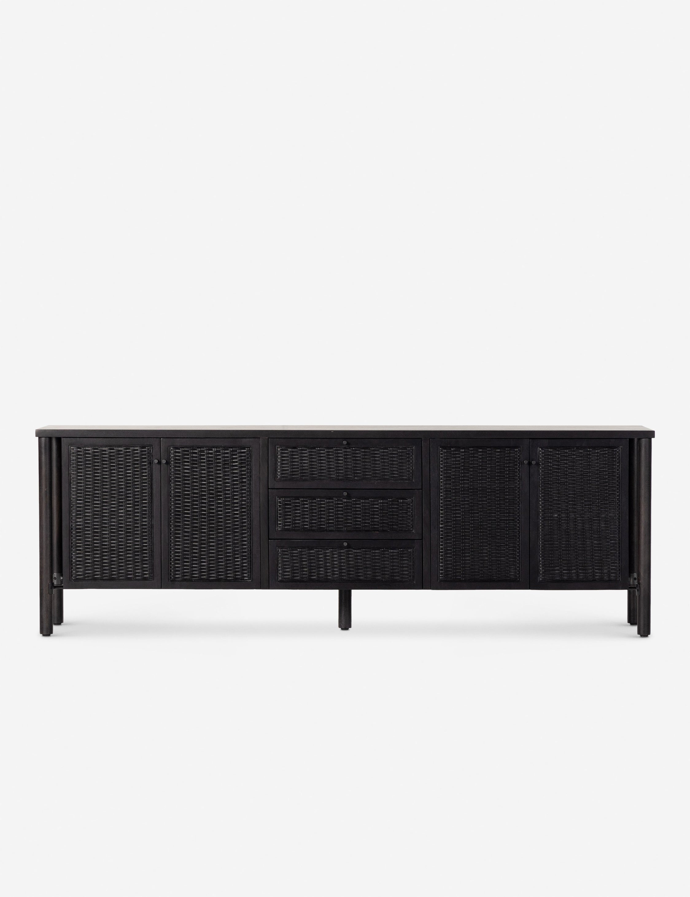 Isaura black cane-paneled media console.