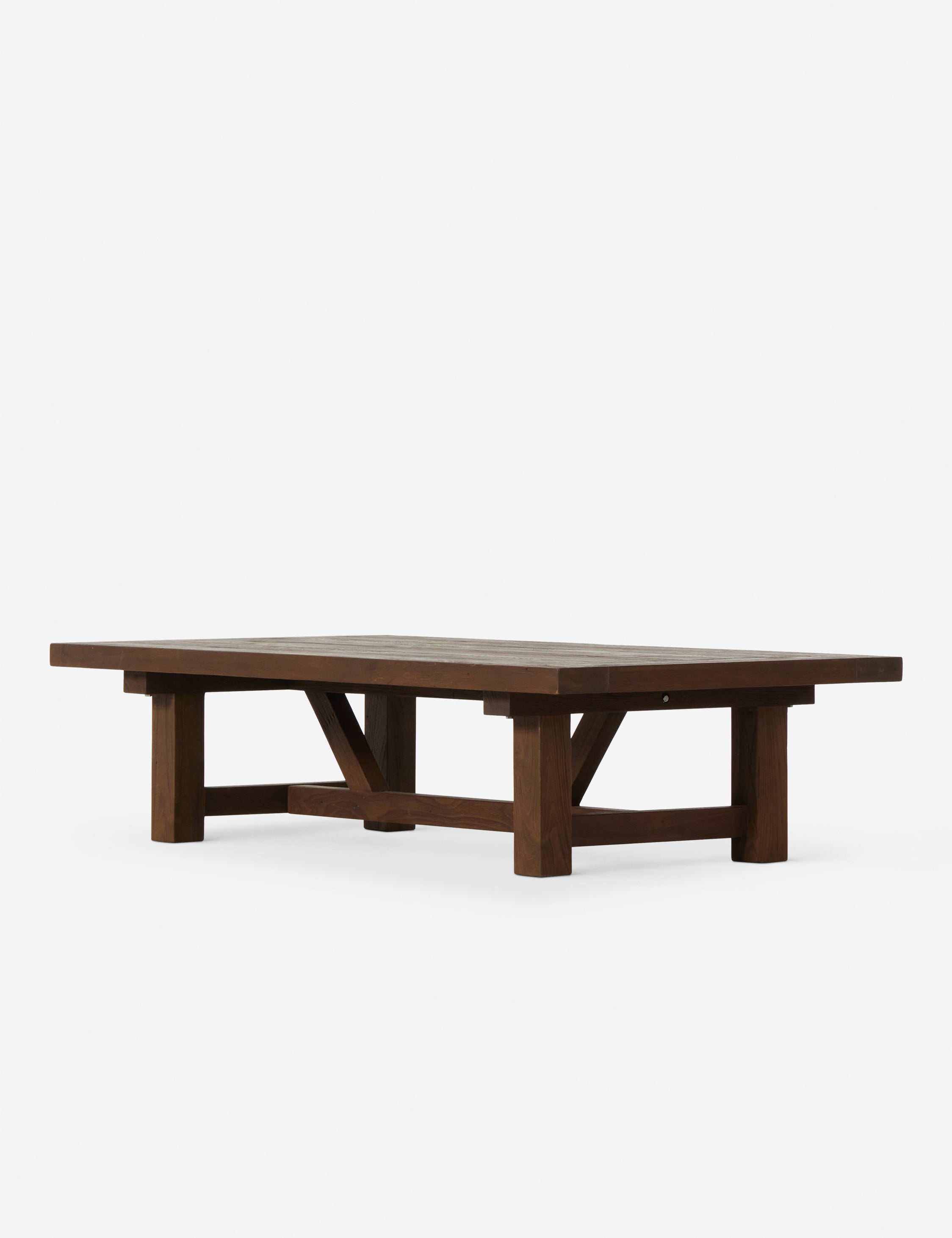 Kirkman solid teak rustic wood outdoor coffee table.
