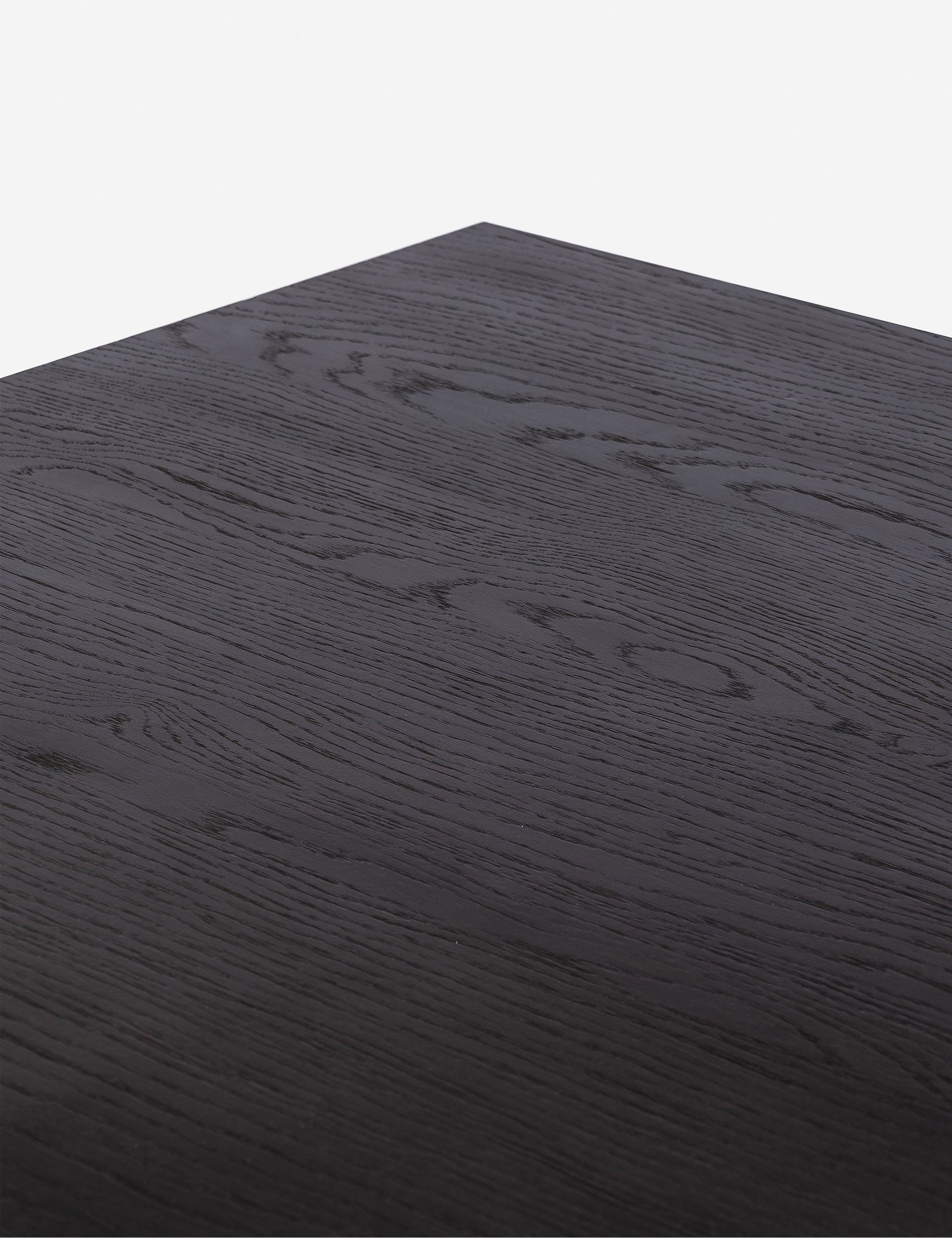 Close up of the Hallen angular leg sculptural dining table.