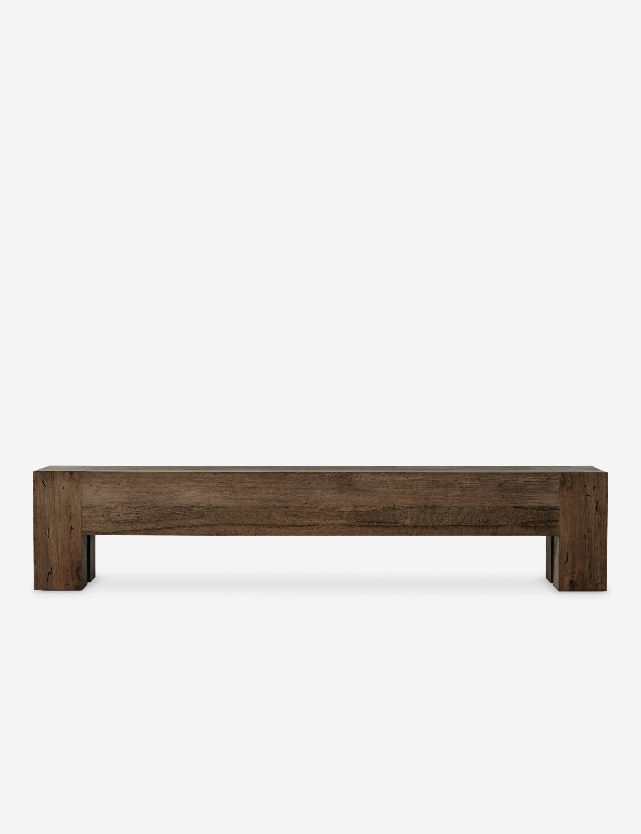 Bevan chunky leg distressed wood bench in brown.