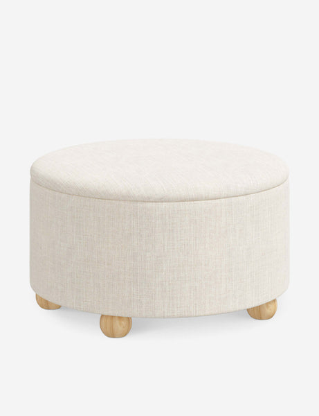 #color::talc-linen #size::34-Dia | Angled view of the Kamila Talc Linen 34-inch ottoman