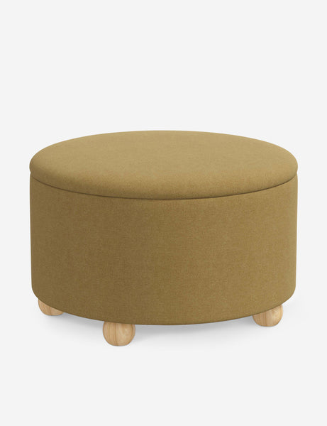 #color::sesame-linen-weave #size::34-Dia | Angled view of the Kamila Sesame Linen 34-inch ottoman