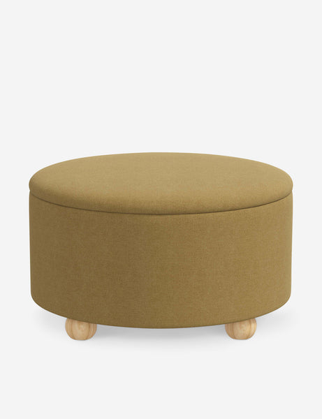 #color::sesame-linen-weave #size::34-Dia | Kamila Sesame Linen 34-inch round ottoman with storage space and pinewood feet