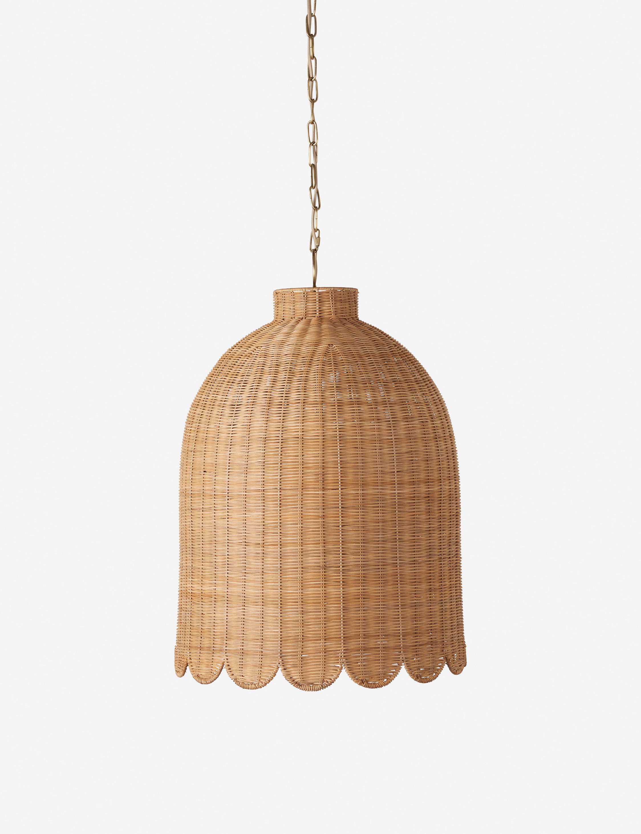 Marzo scalloped shade woven rattan pendant light.