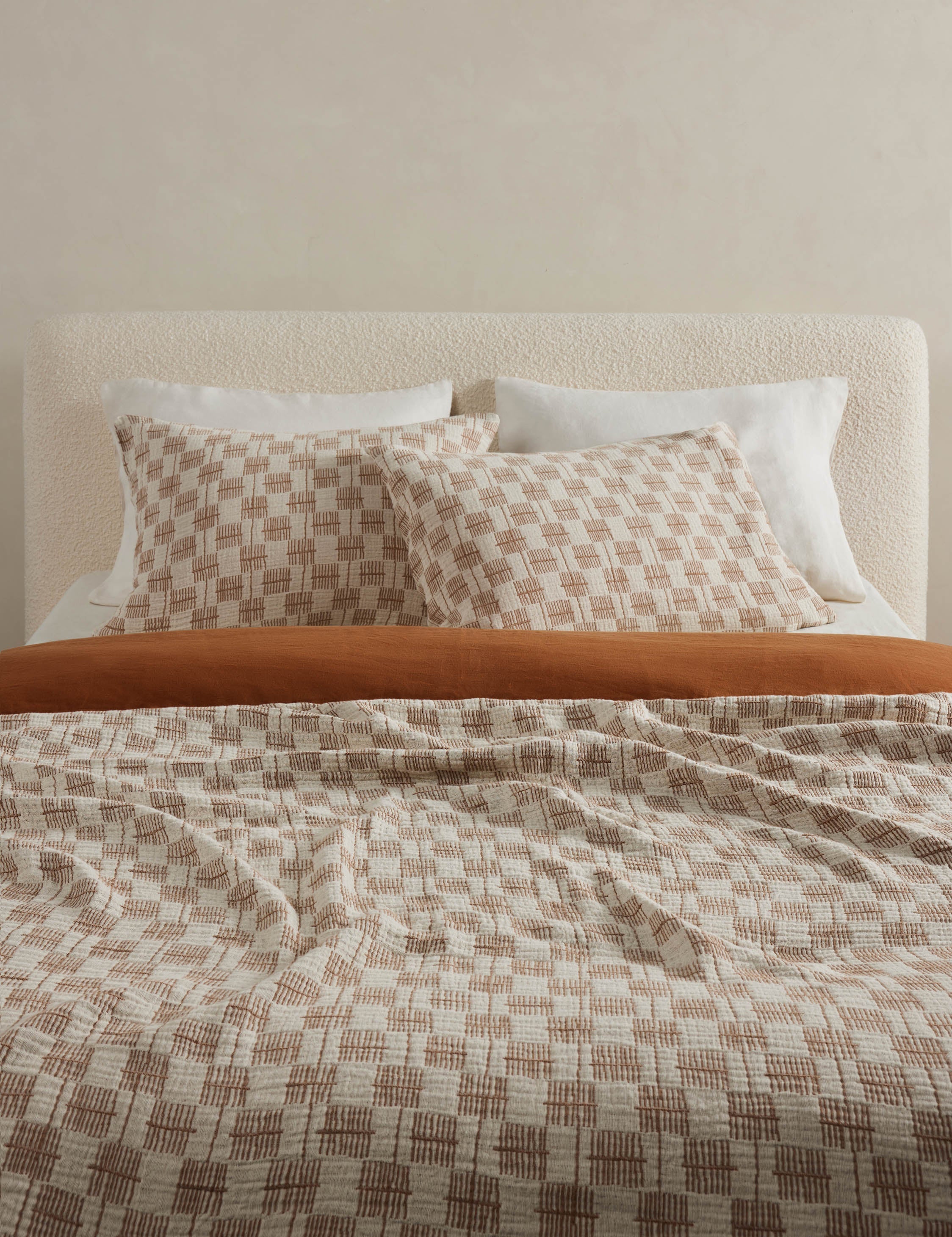 Basketweave cotton soft-texture pillow sham and bed blanket
