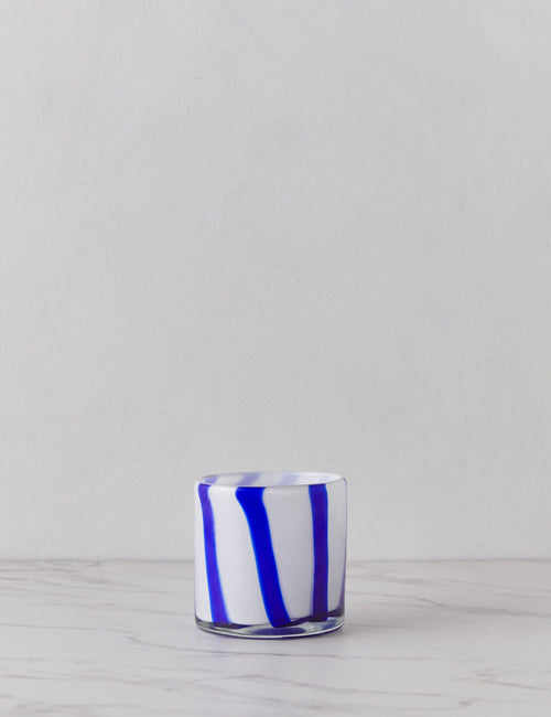 #color::blue-and-white | Donte White Candle Holder with blue vertical stripes