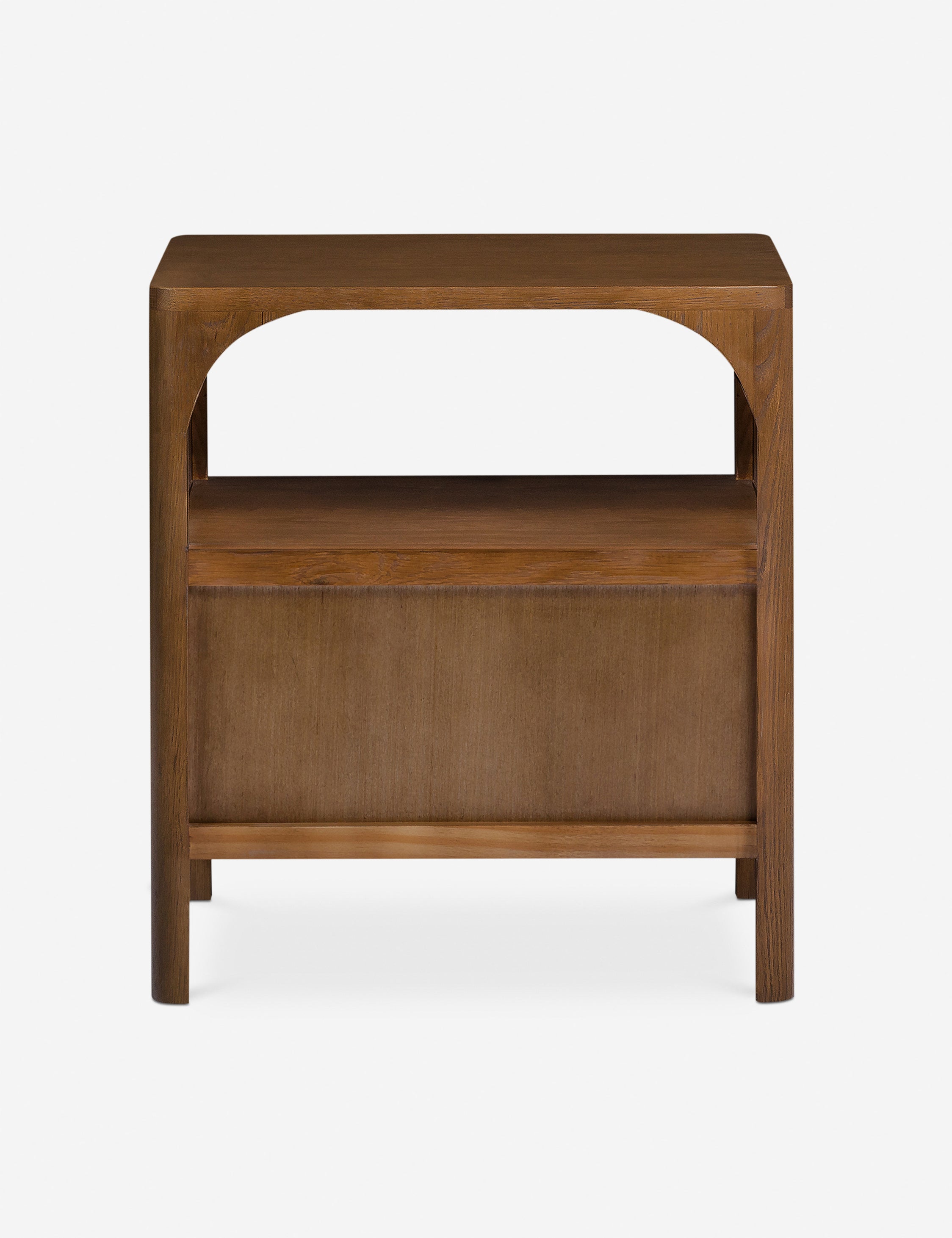 Back of the Ralston open shelf walnut nightstand