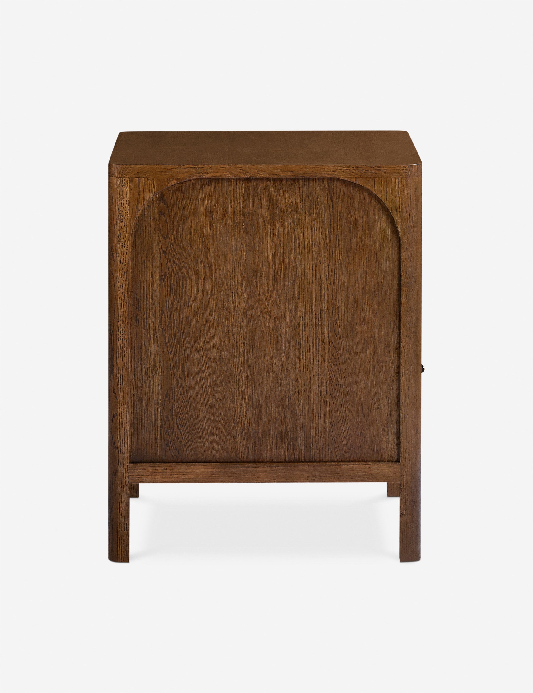 Side profile of the Ralston open shelf walnut nightstand