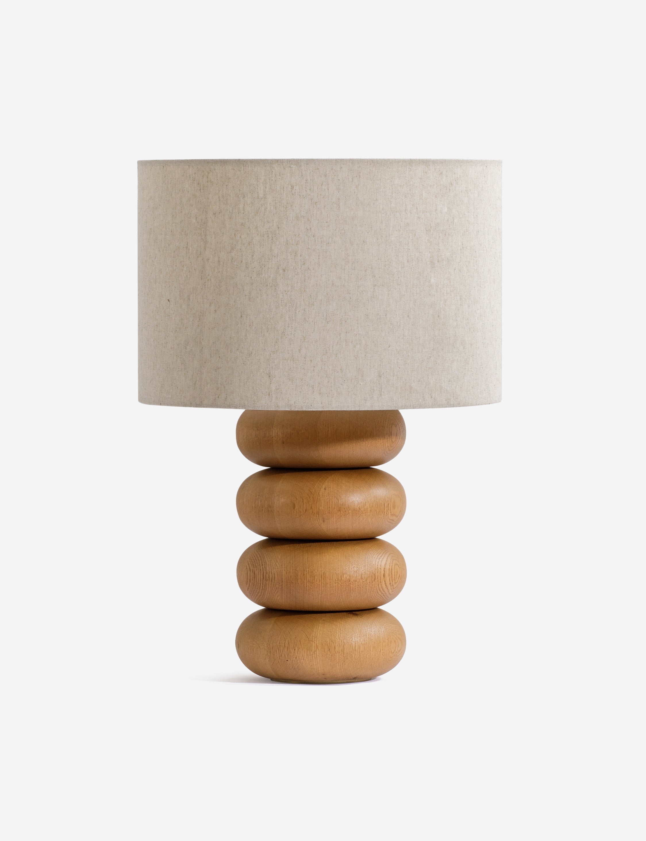 Linus sculptural natural oak base table lamp.