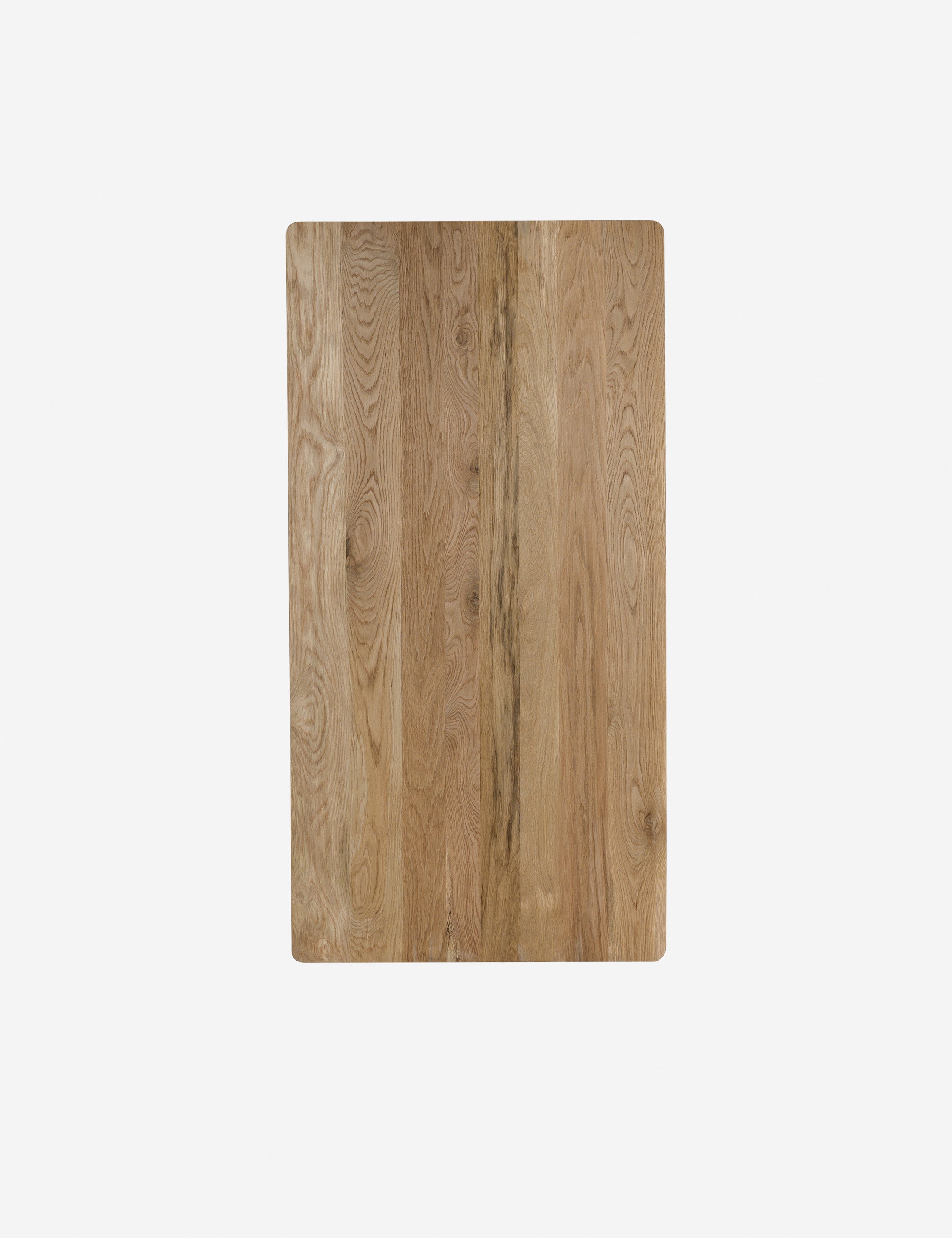 Overhead view of te Lussier natural oak tapered leg dining table