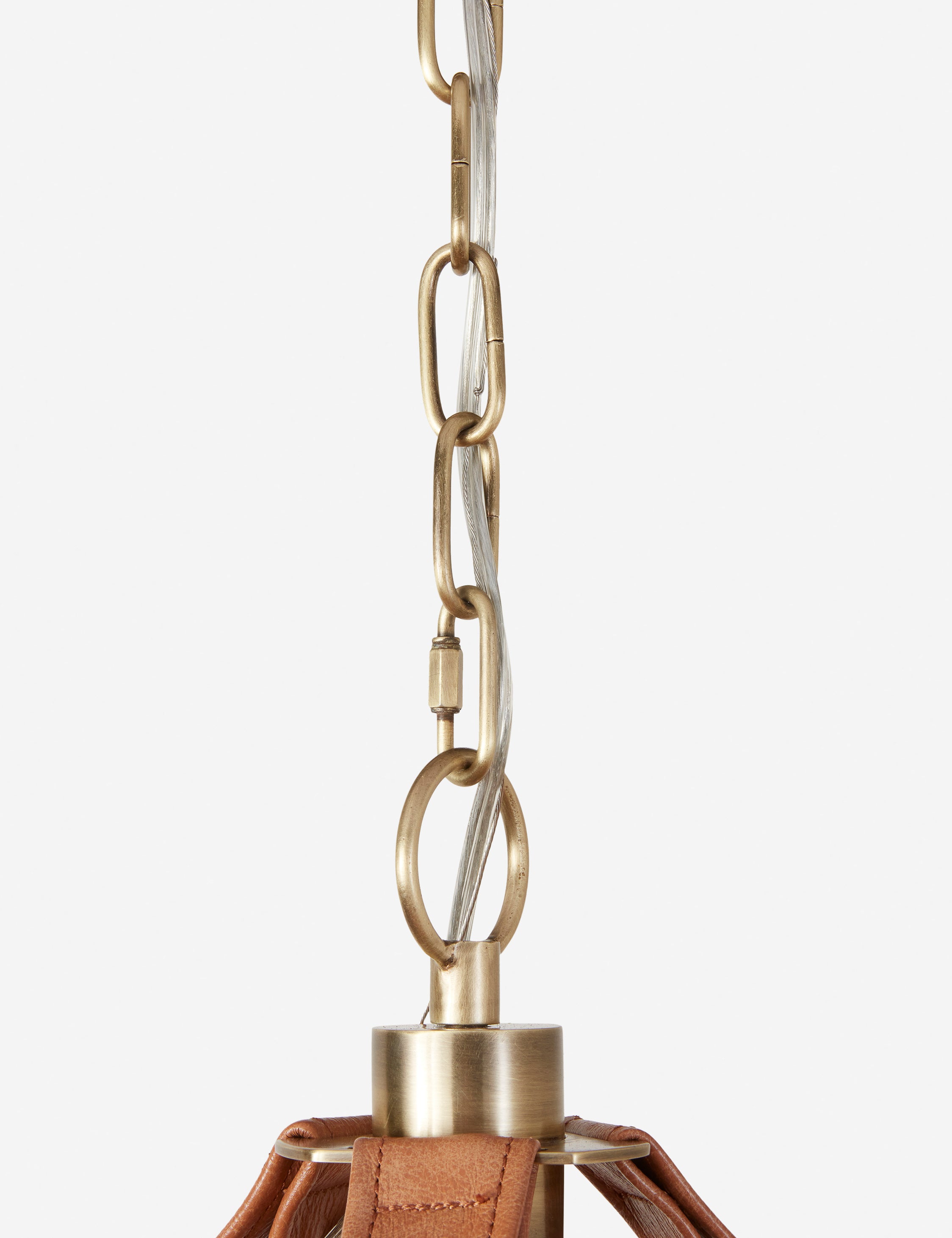 Close up of the Harlan large woven rattan ring chandelier.