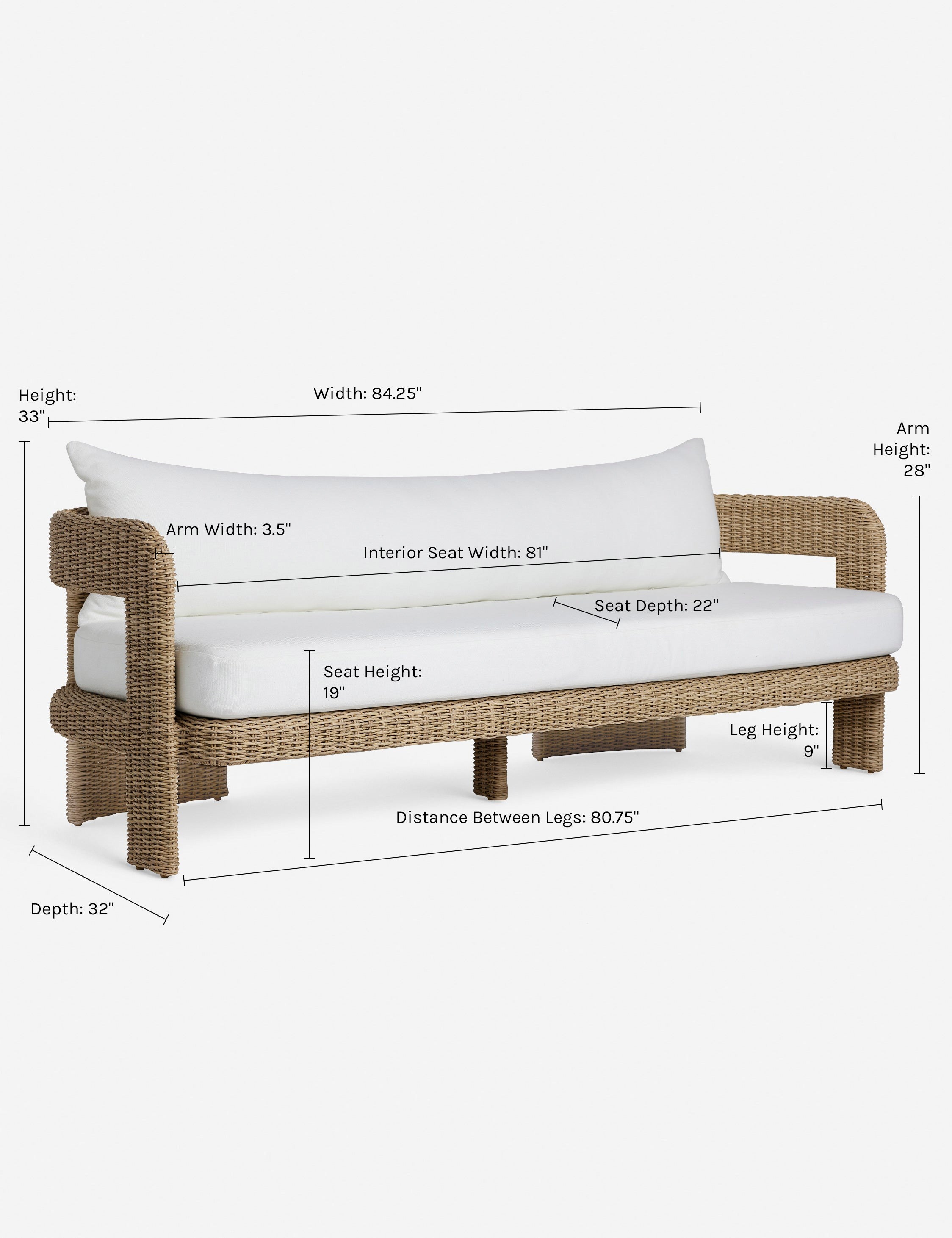 Dimensions on the Hadler Indoor Outdoor Sofa