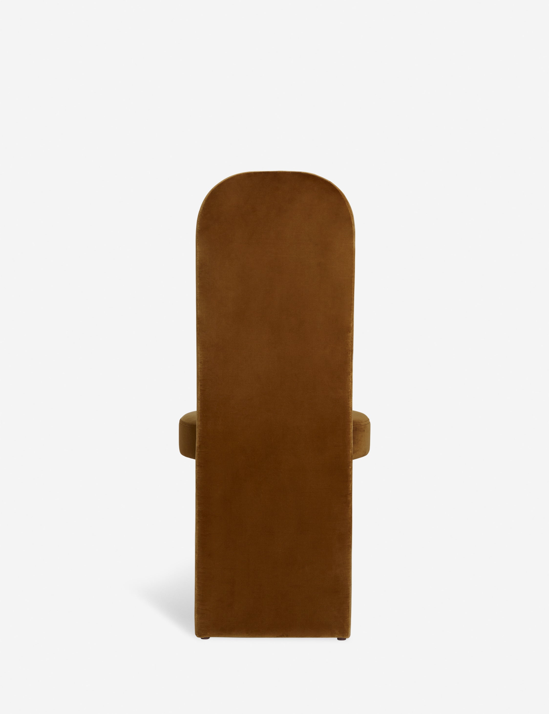 Back of the Halbrook upholstered tall back sculptural dining chair in sienna velvet