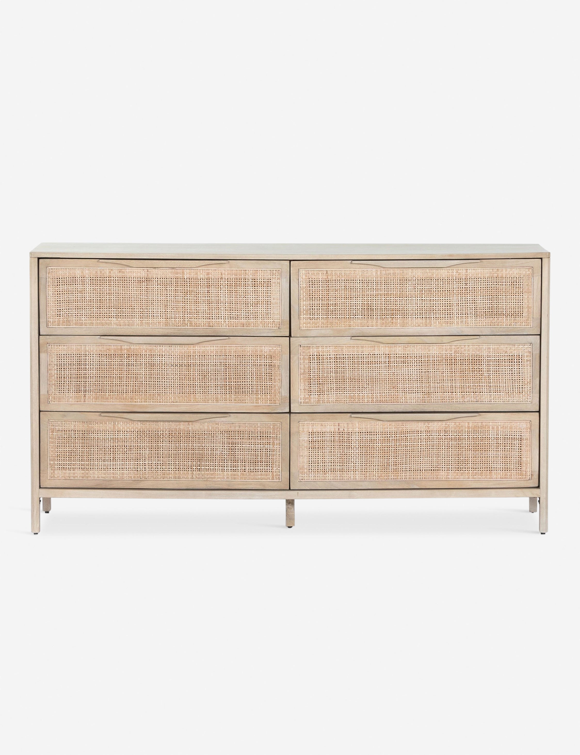 Hannah light wood 6-drawer dresser with cane-front drawers