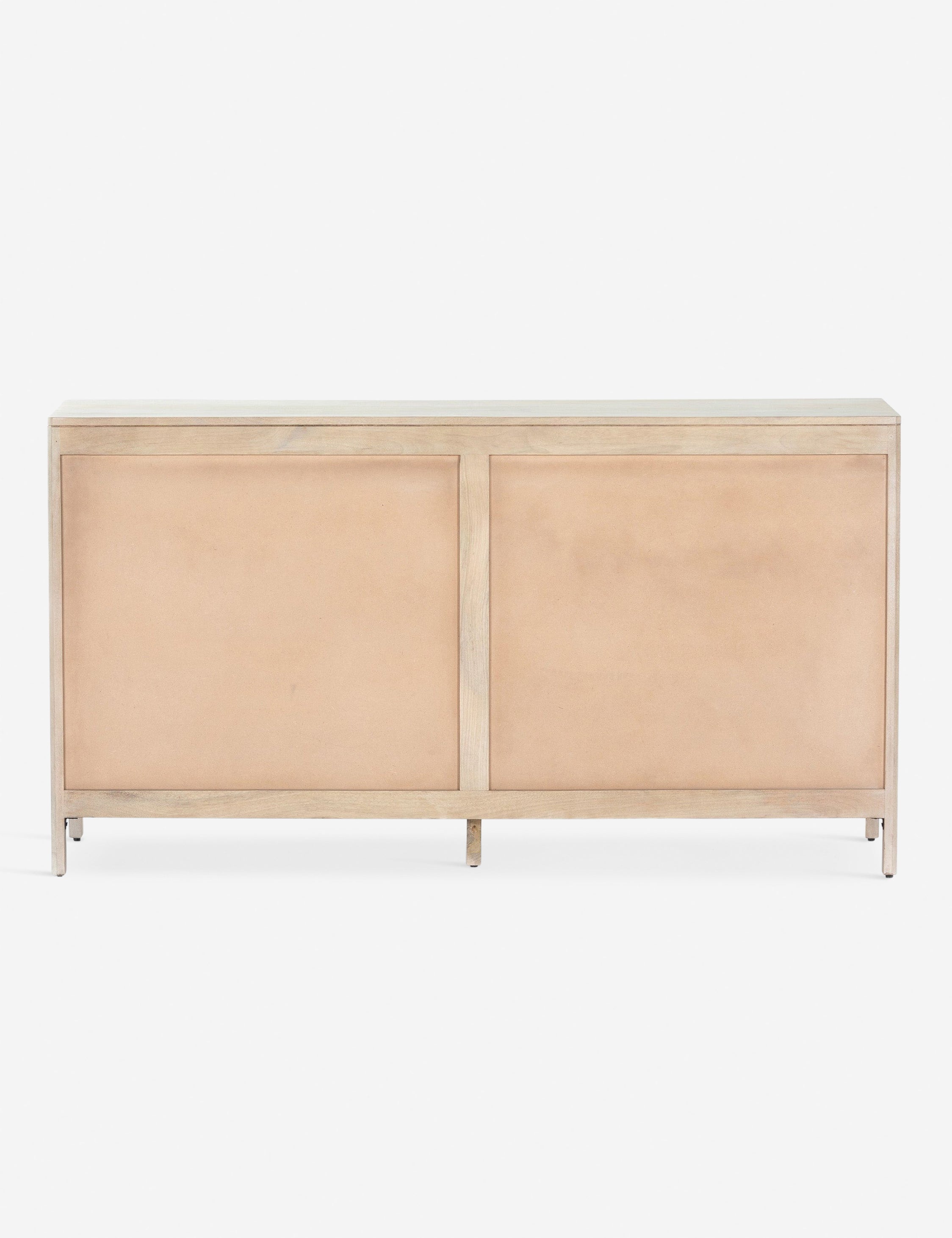 Rear view of the Hannah light wood 6-drawer dresser with cane-front drawers