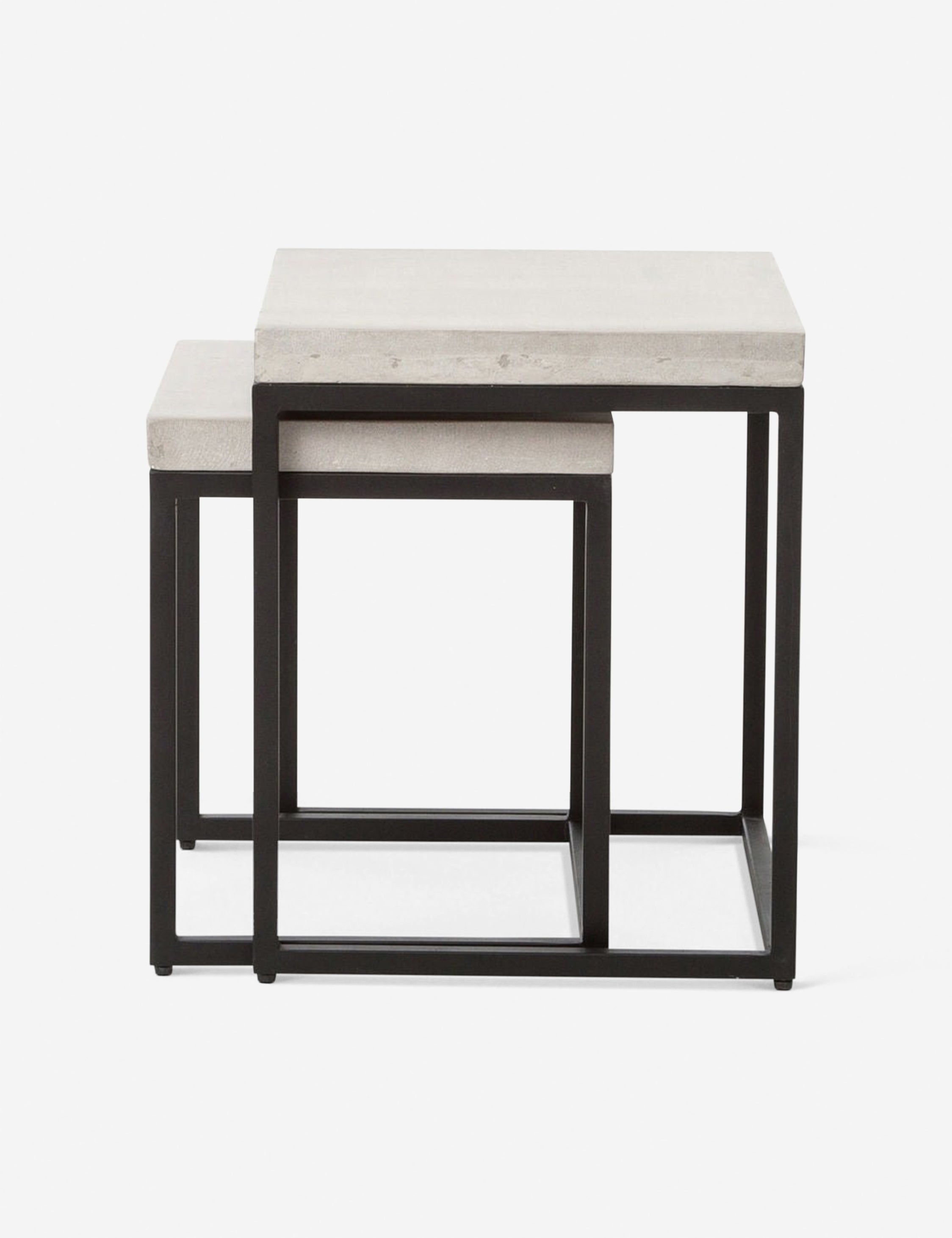 Kallia indoor and outdoor nesting side tables with iron bases and concrete tops