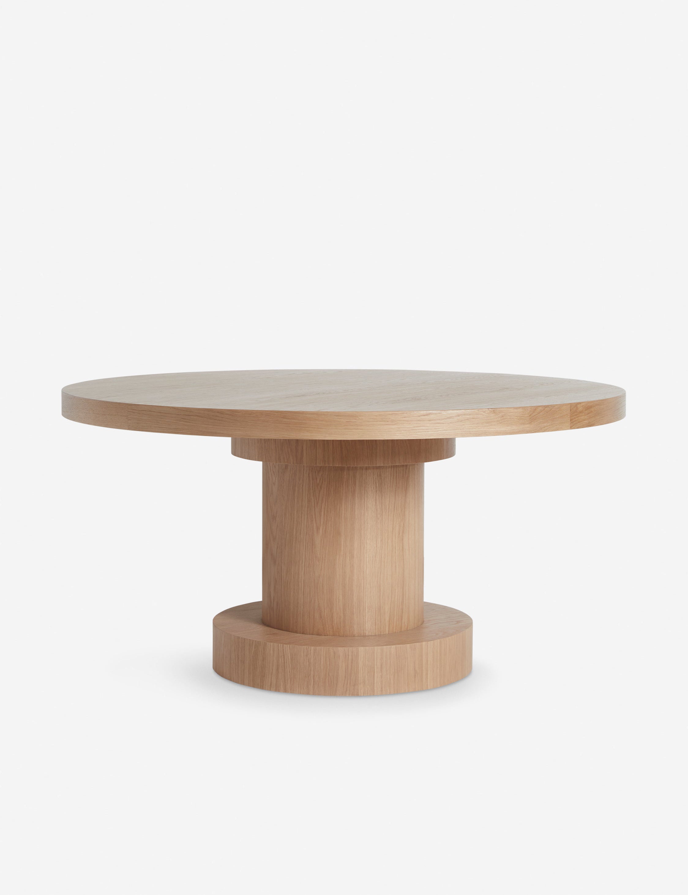 Karine round natural wood pedestal dining table