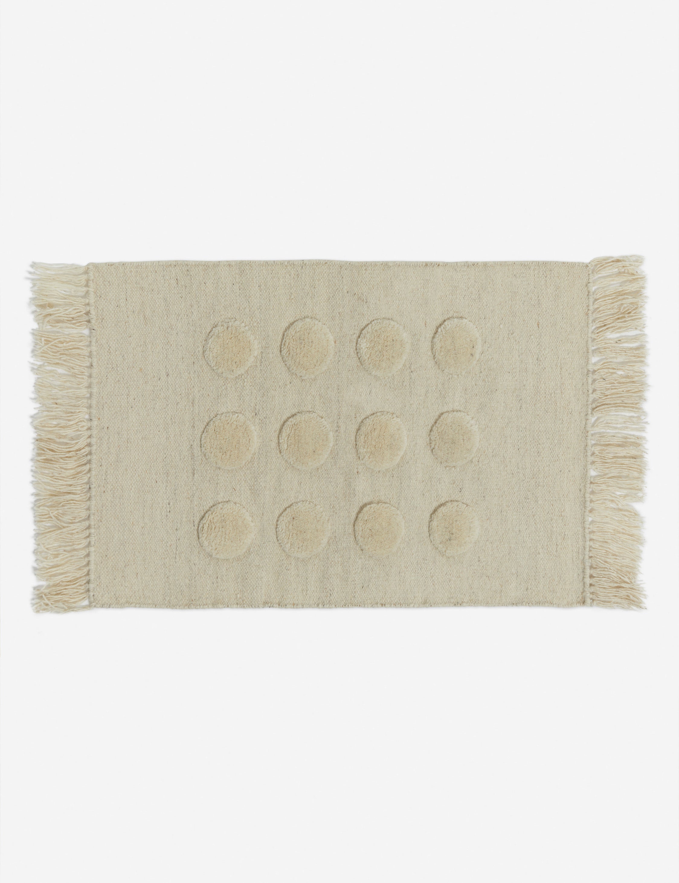 Kohta high-low pile dot design wool small area rug in ivory