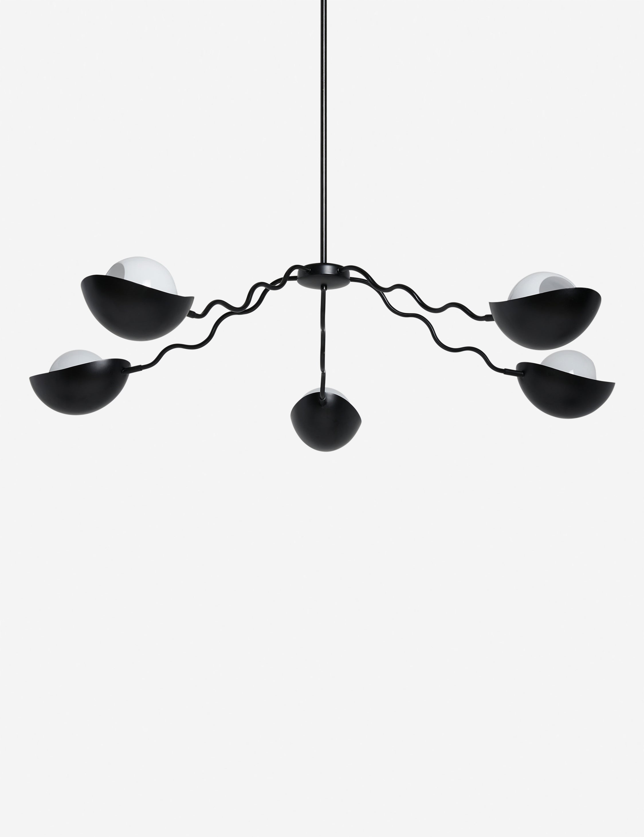 Bottom view of the Kukka large modern wavy arm chandelier in bronze