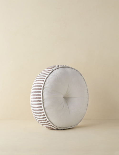 #color::brown | Angled view of the Littu Indoor / Outdoor Striped Disc Pillow by Sarah Sherman Samuel in Brown