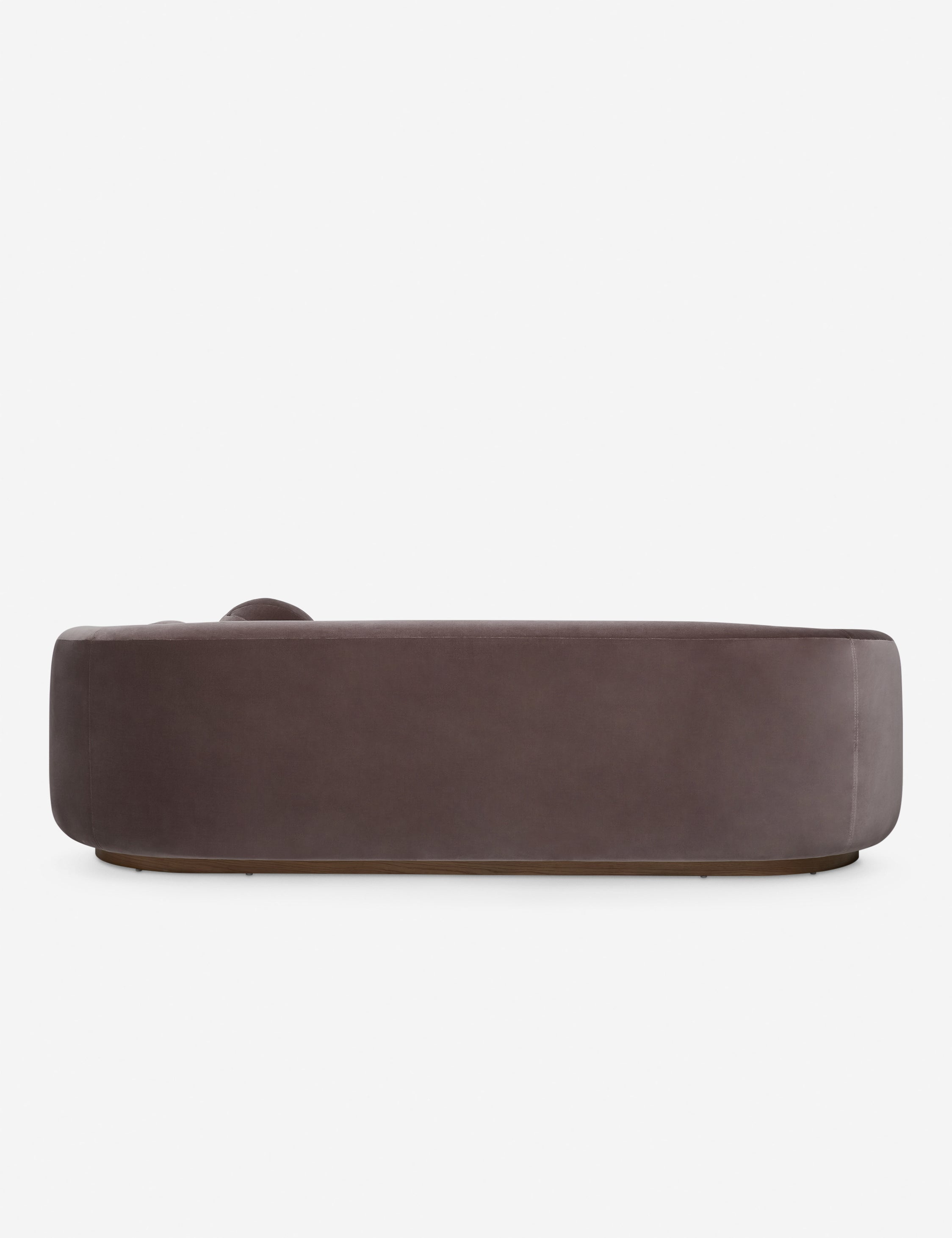 Back of the Lowry rounded silhouette velvet sofa.