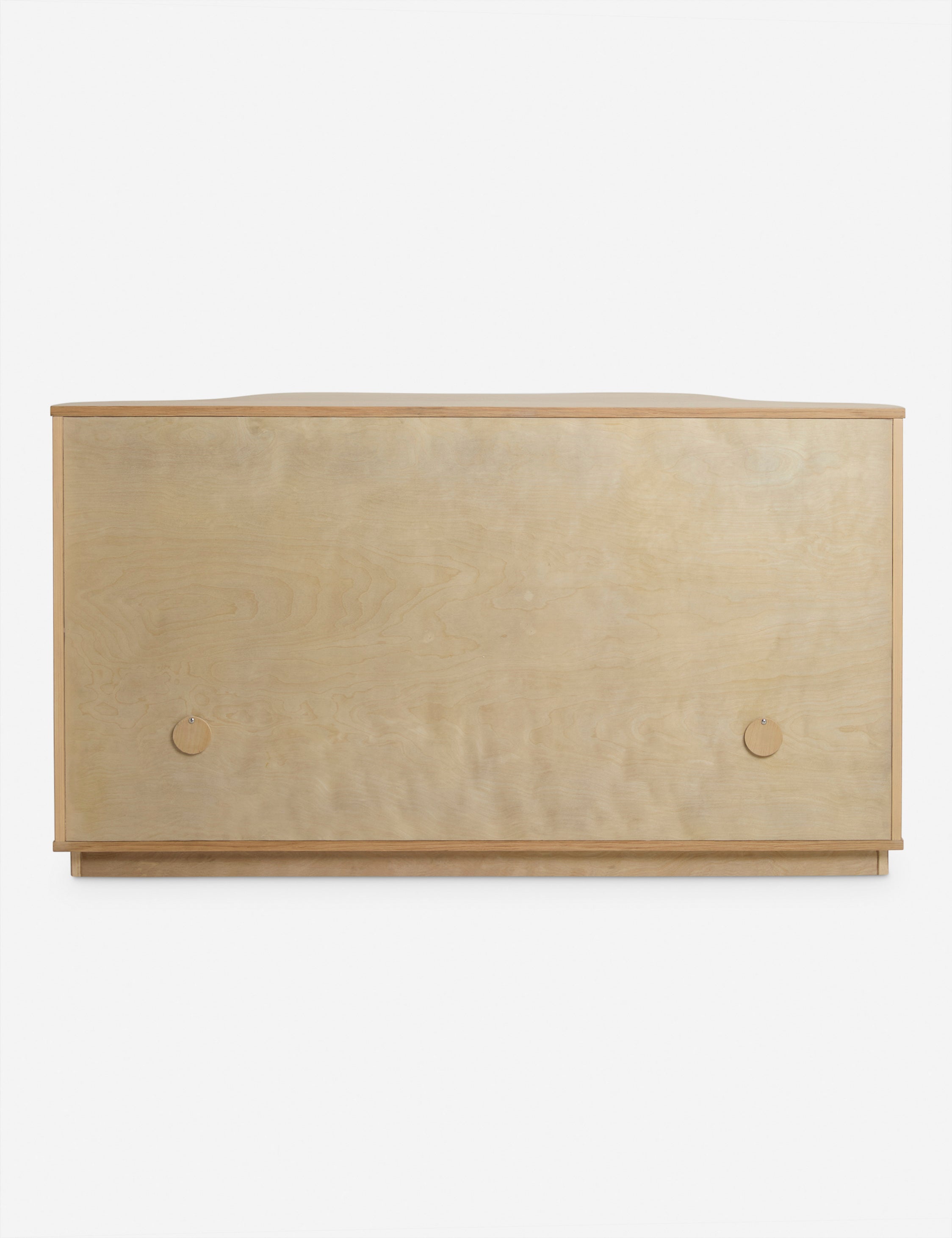 Rear view of the Cora half-moon, wavy light-wood sideboard