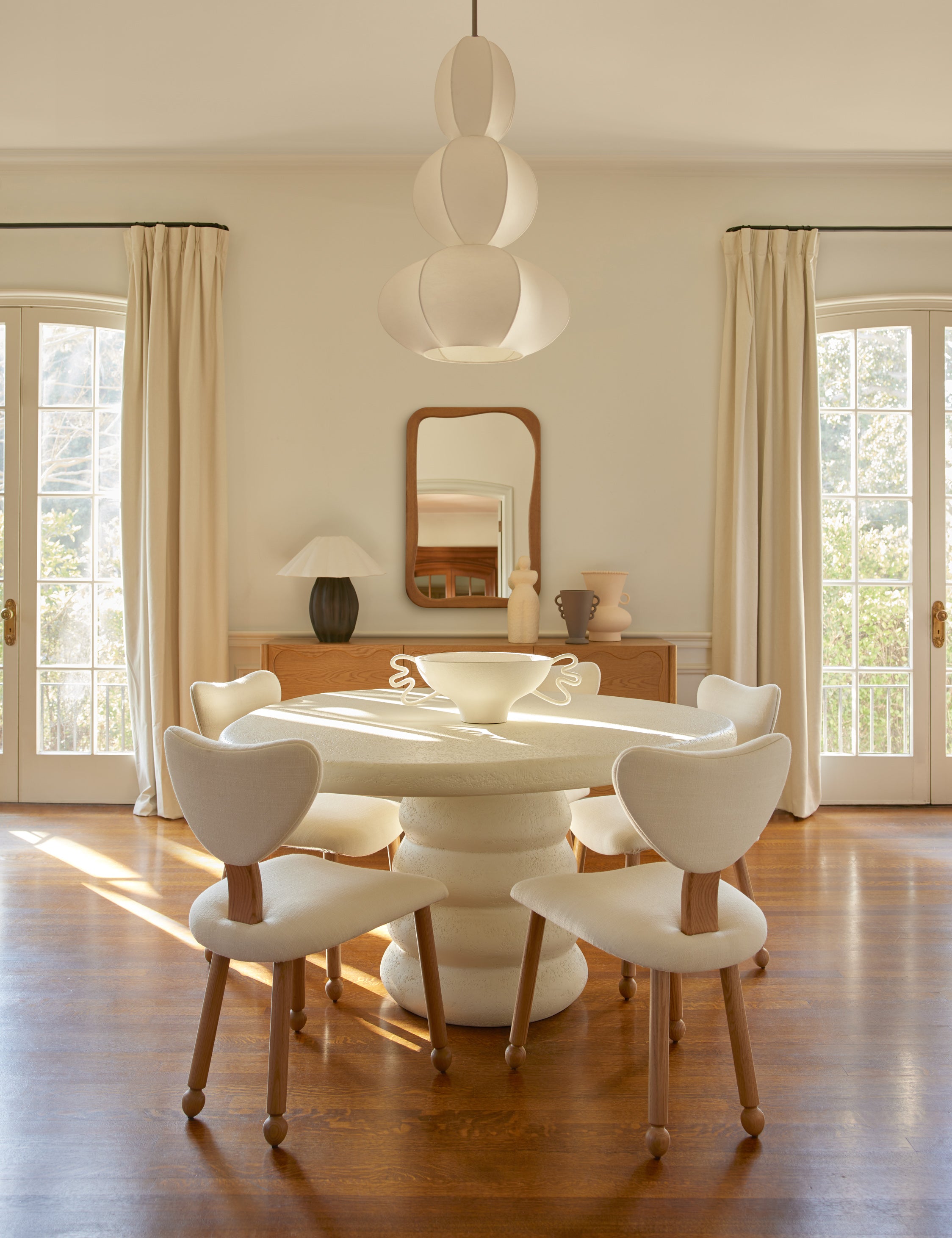 Selenia modern textural figurine sculpture by Aimee Song styled on a sideboard in a dining room