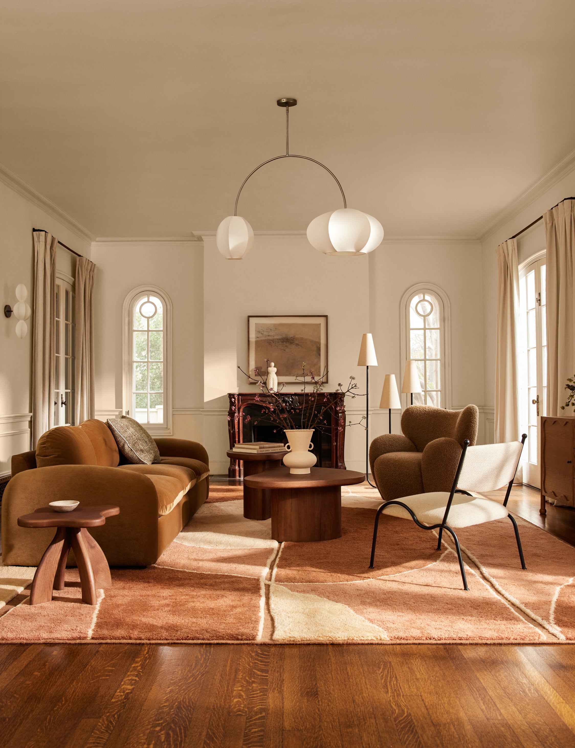 Living room featuring the Amalfi Modern Organic Hand-Knotted Wool Rug by Aimee Song