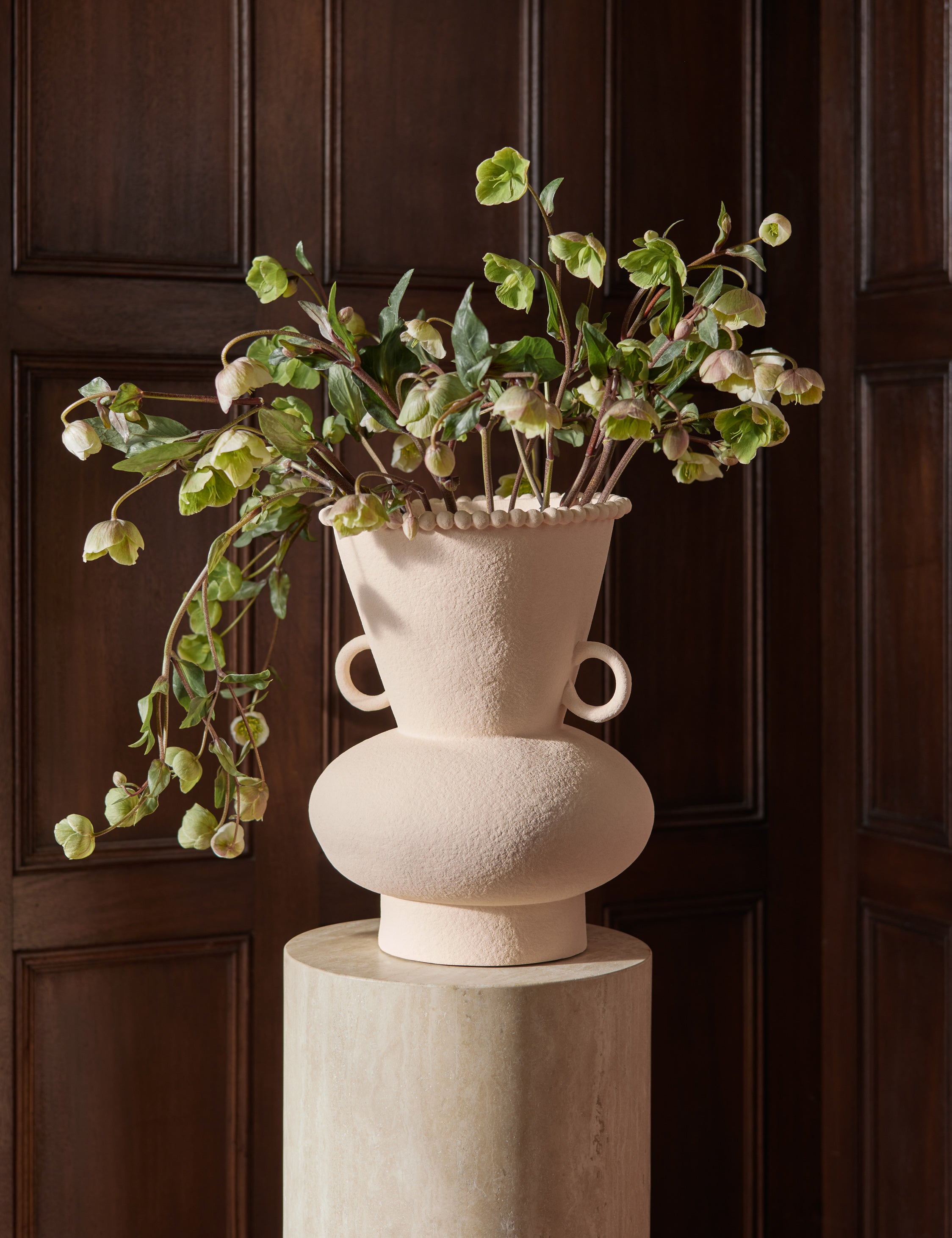 Philia wide beaded rim loop handle ceramic vase by Aimee Song