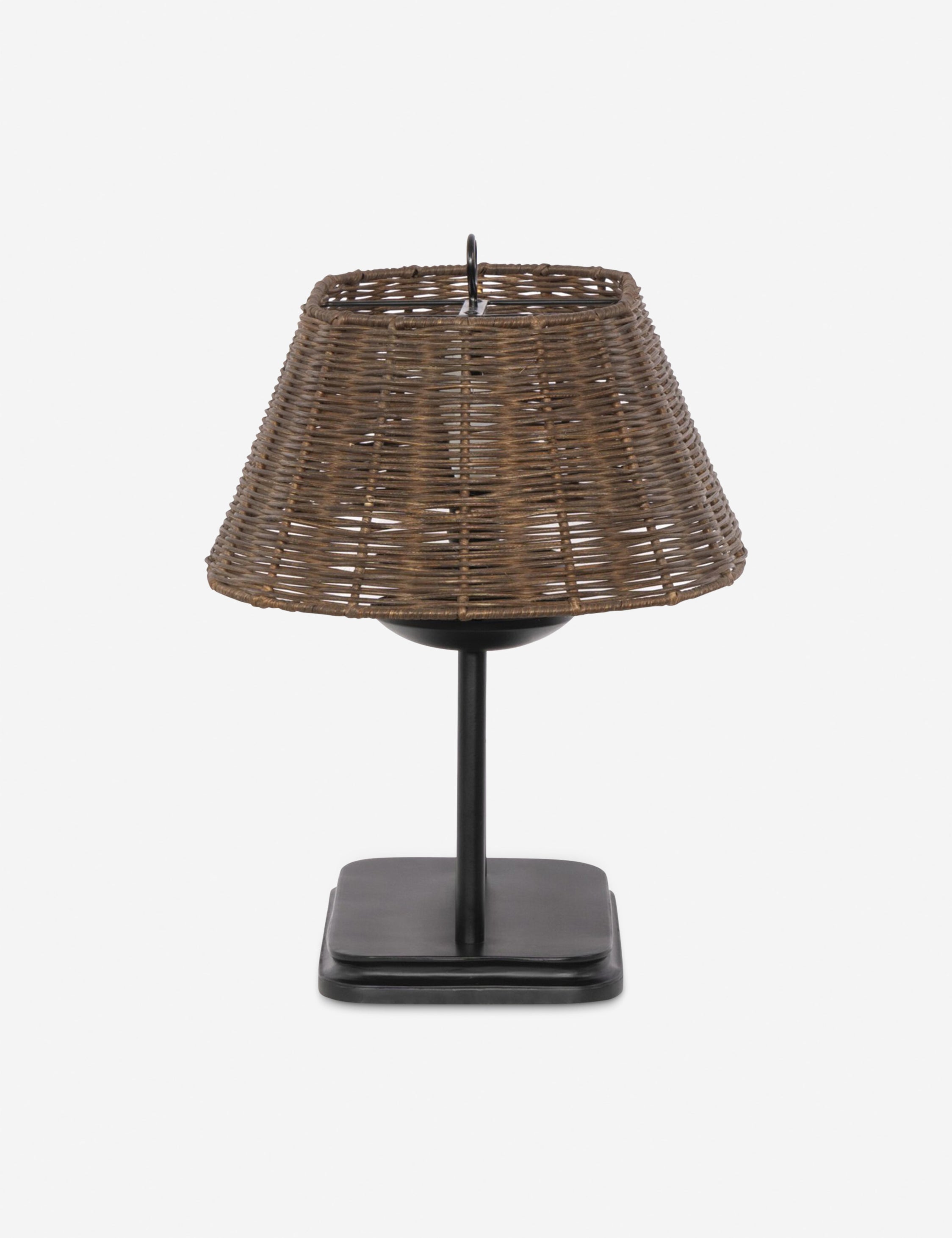 Side profile of the Teulon basketweave wicker double-post table lamp