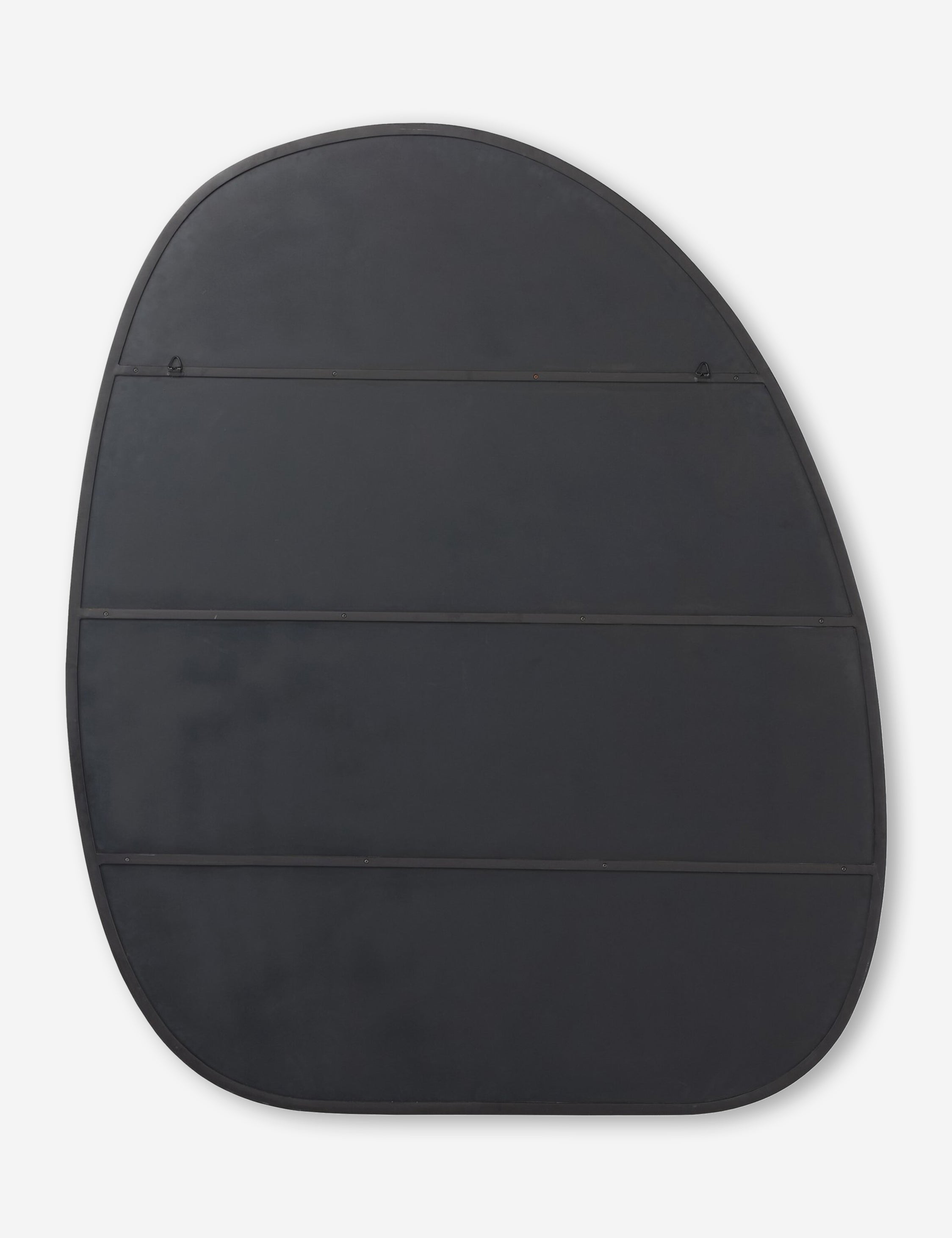 Back of the Platero modern oval leaning floor mirror