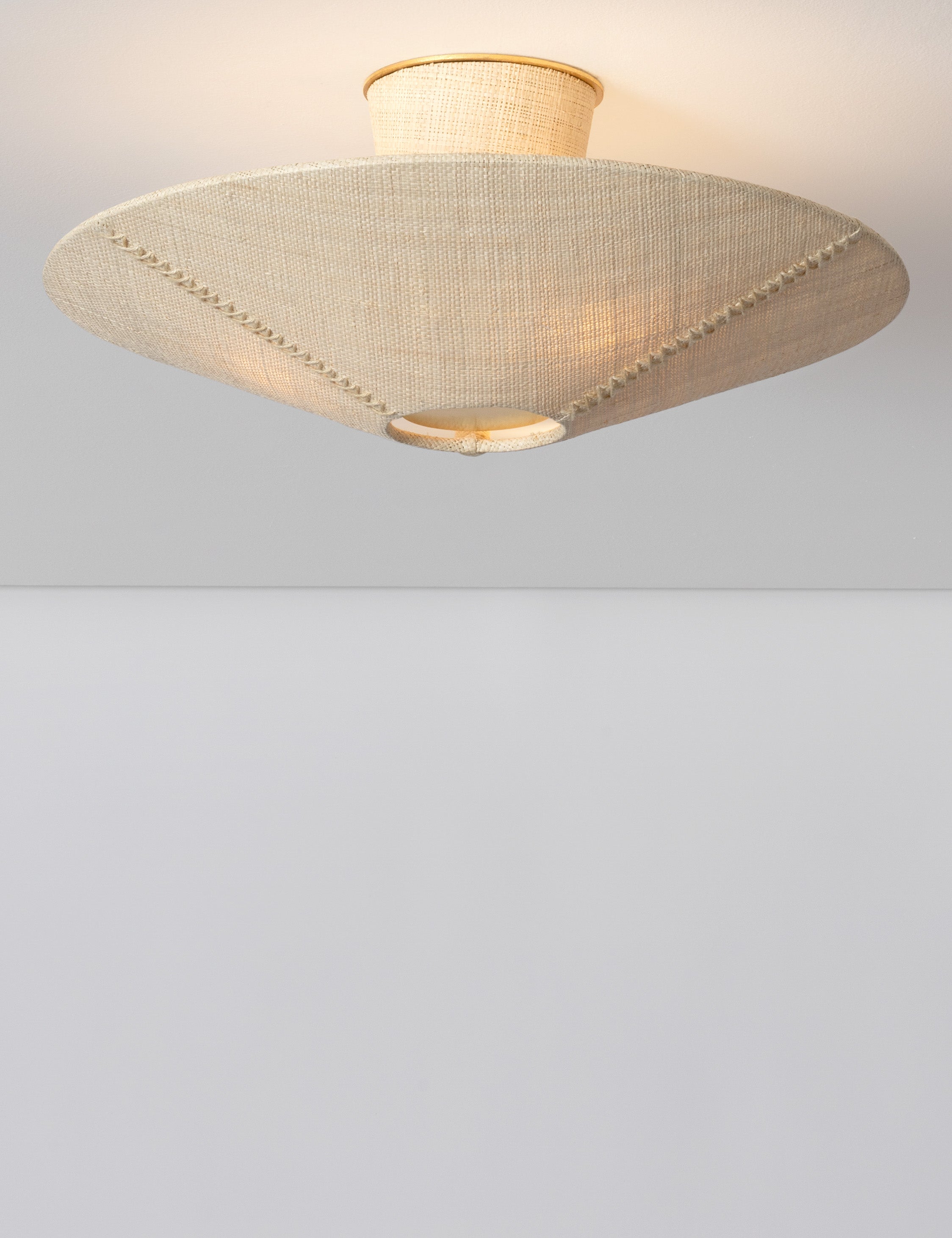 Nieto woven with stitch detailing semi-flush mount light with light on