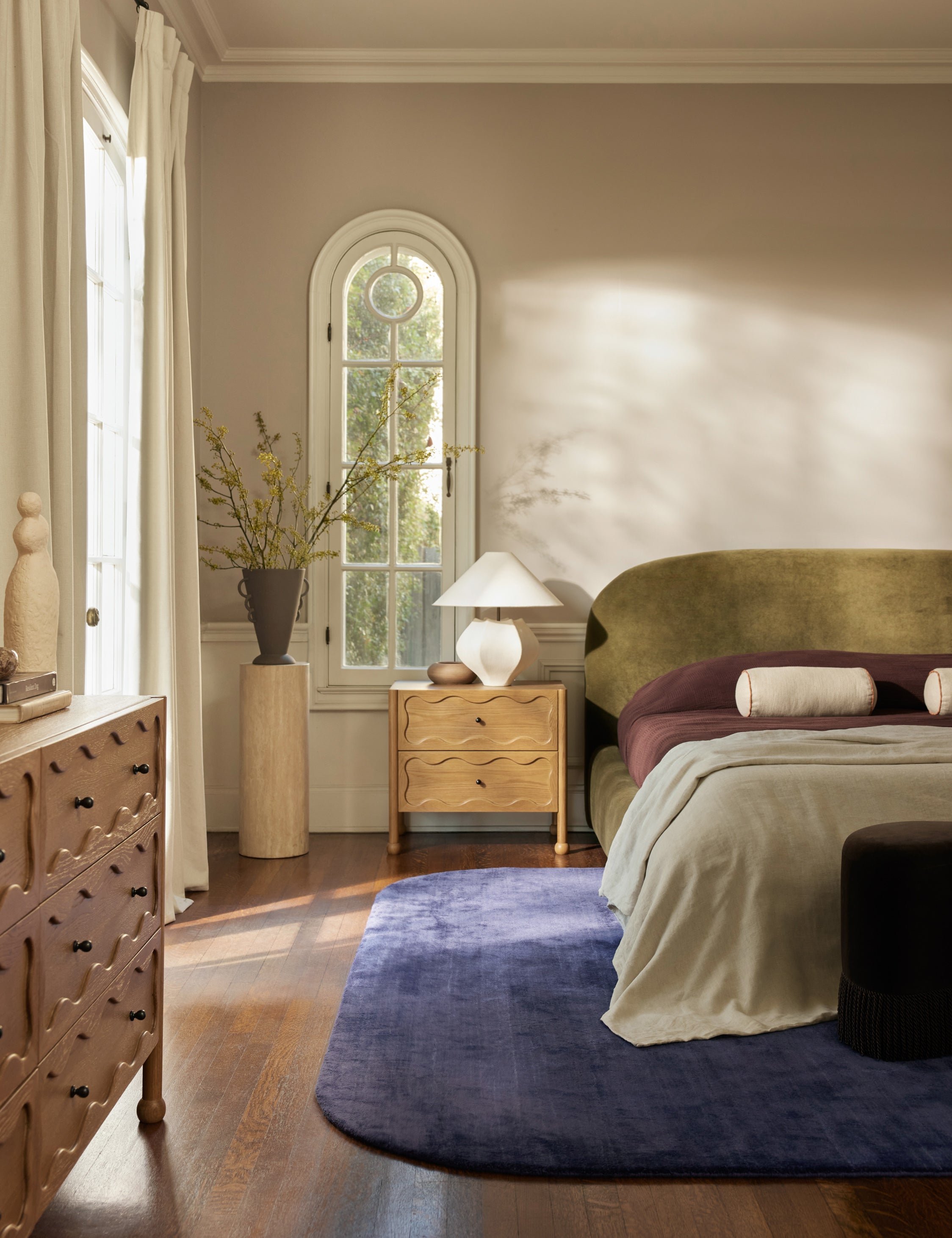 Bedroom featuring the Sutton Solid Color Hand-Loomed Viscose Rug by Aimee Song