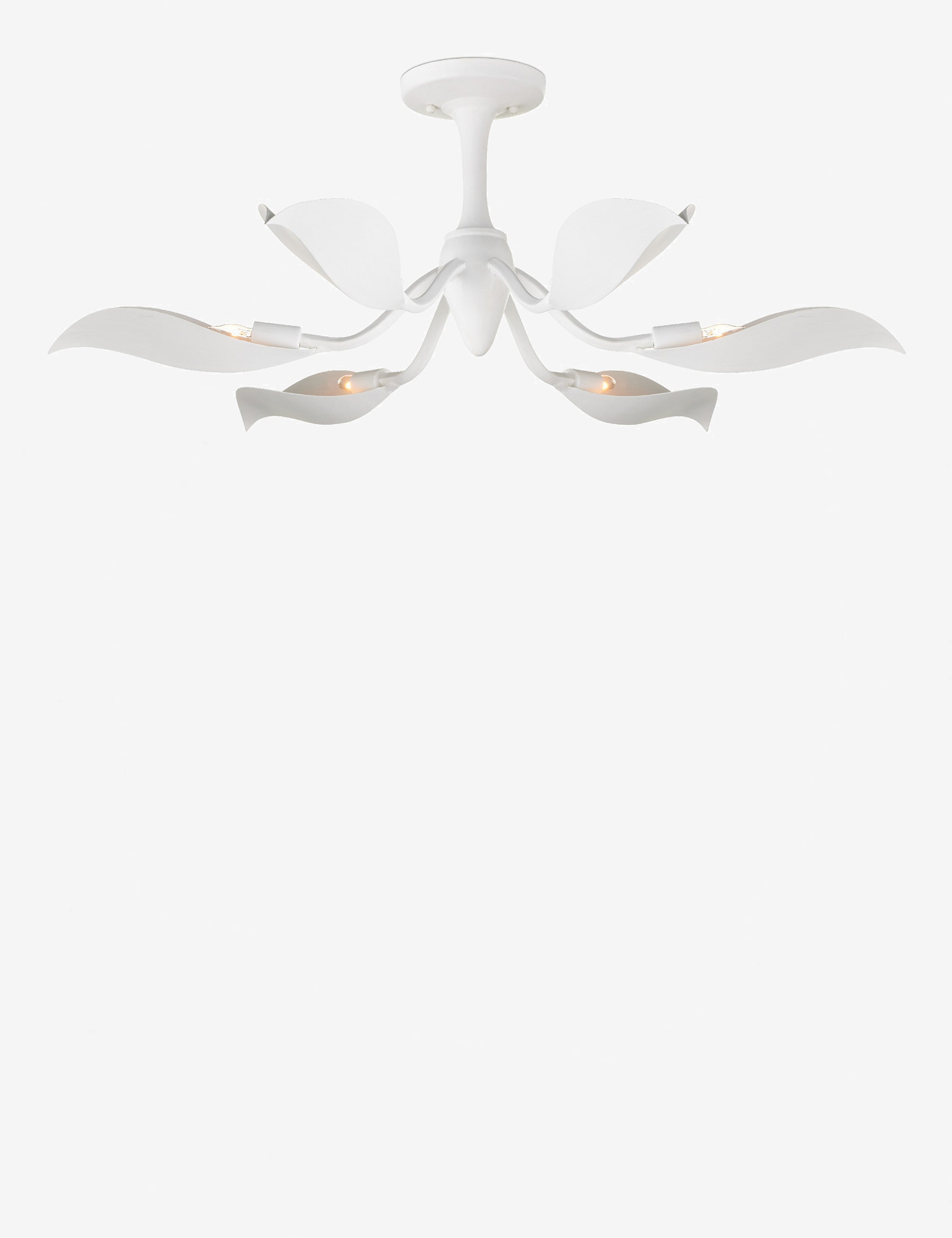 Popelin white gesso petal-arm semi flush mount light with light on