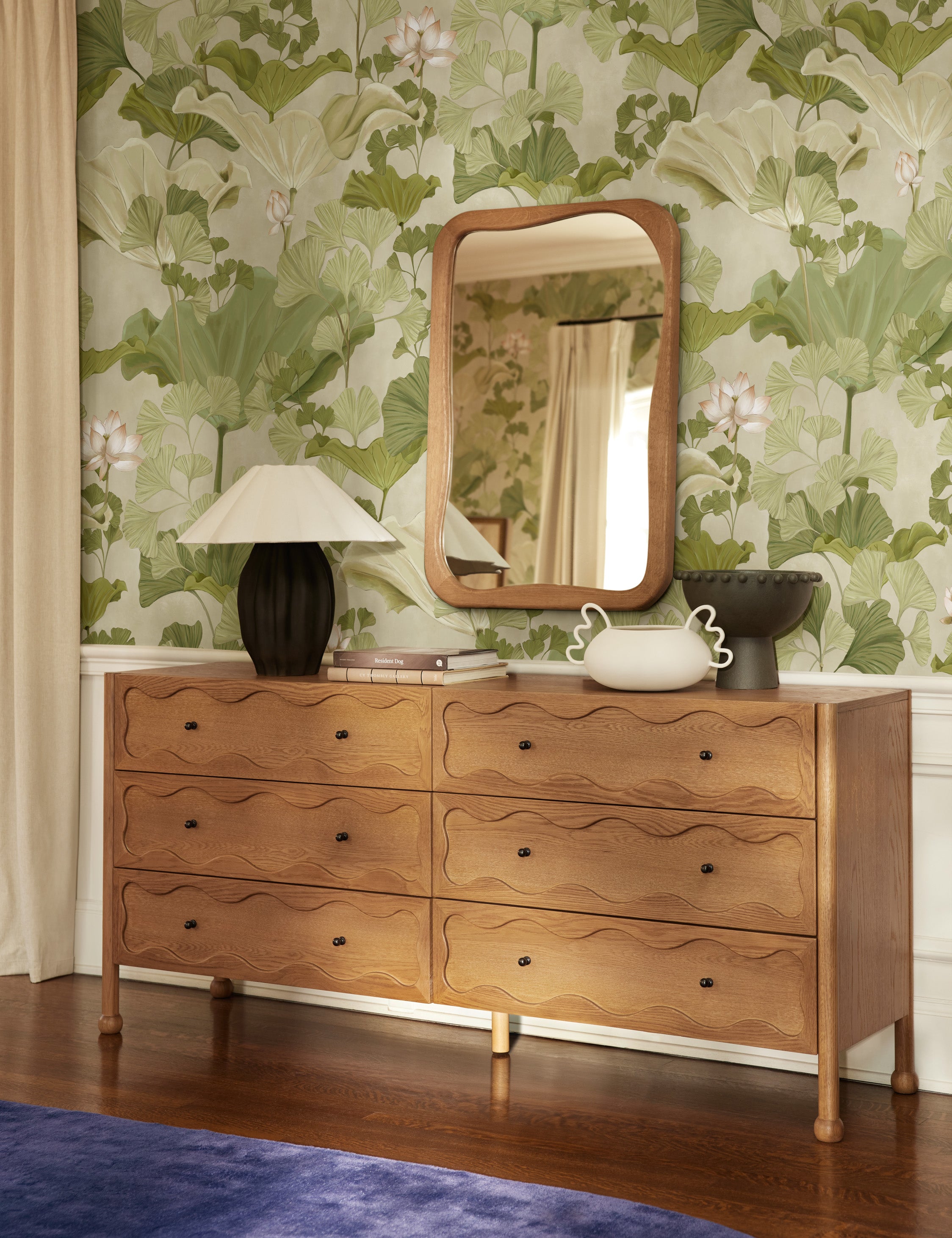 Bedroom featuring the Fontaine wavy detailing solid oak 6-drawer dresser by Aimee Song