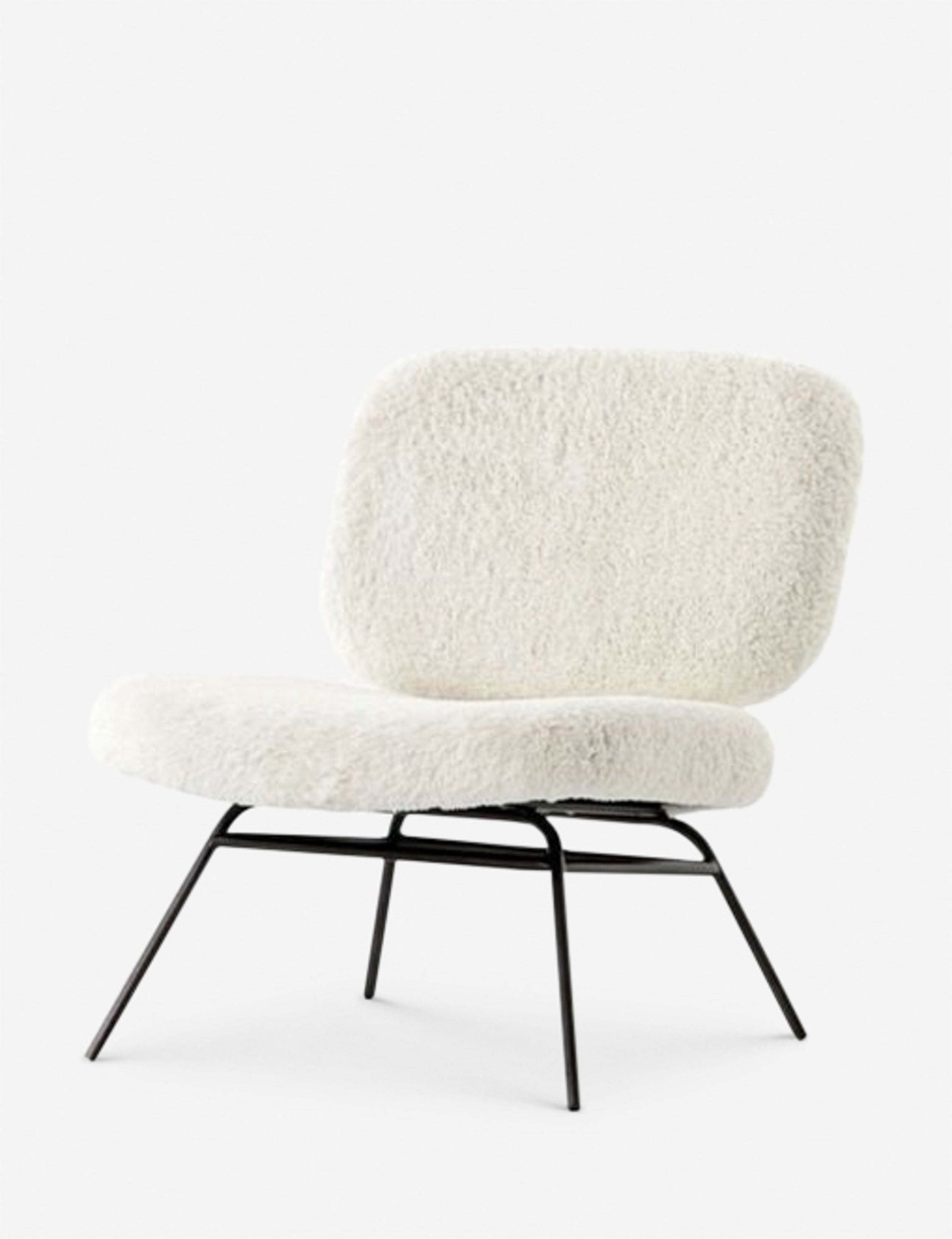 Angled view of the Amanda white plush upholstered accent chair