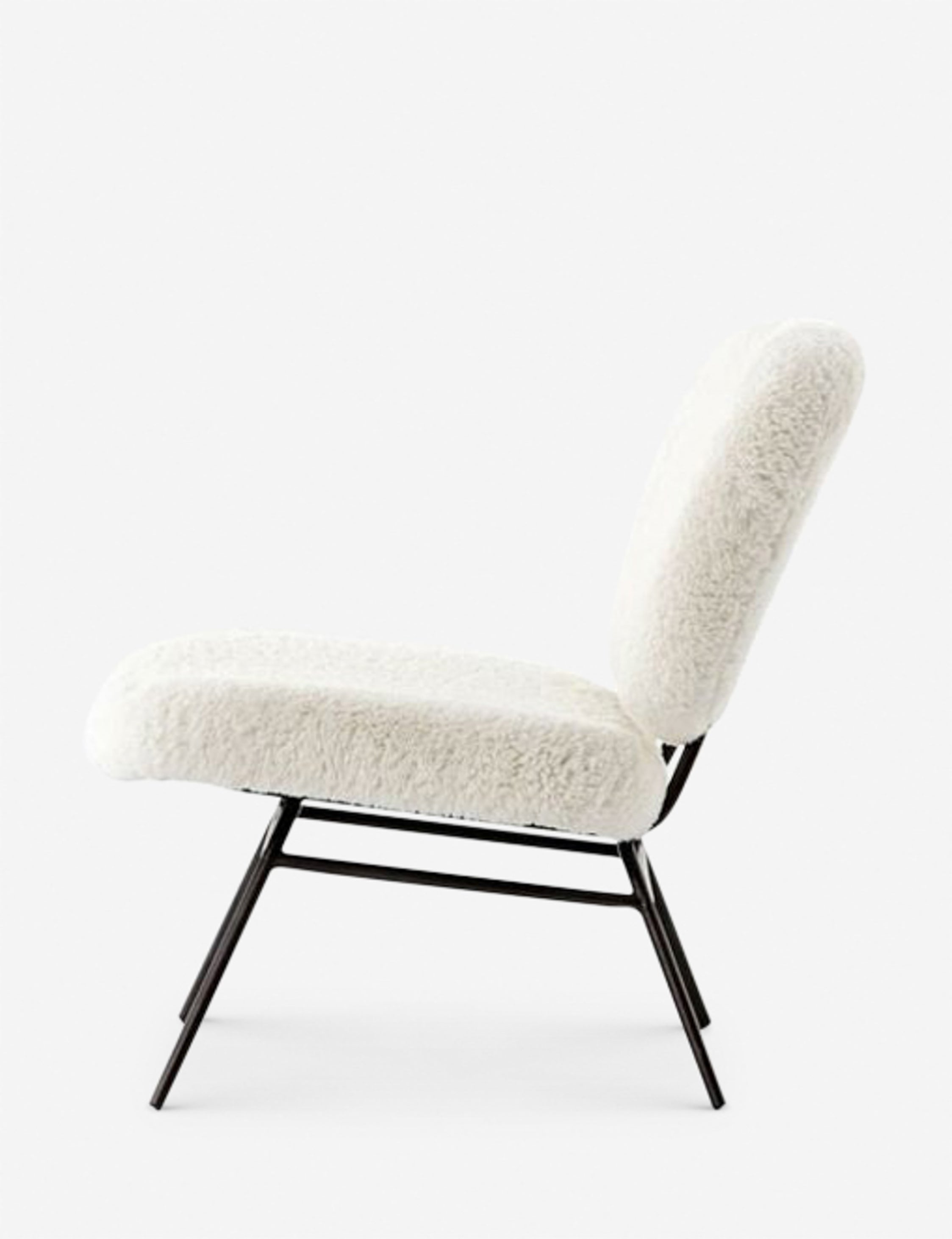 Side view of the Amanda white plush upholstered accent chair